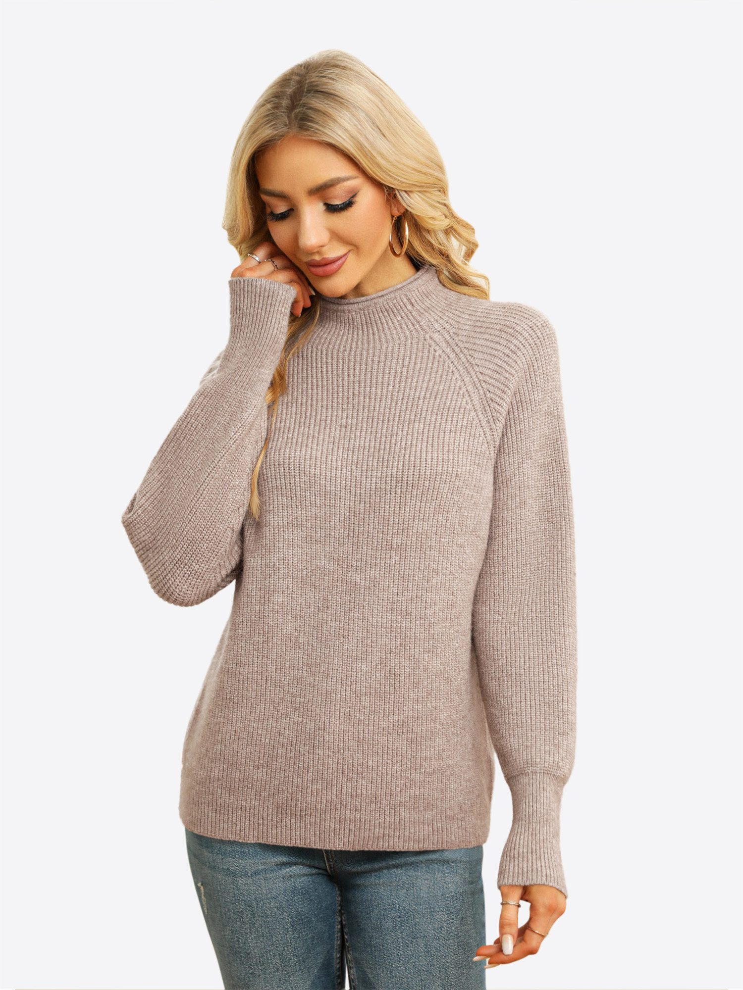 Imily Bela Sweater Damen Lockerer pullover mit Stehkragen (Packung, 1-tlg., 1per-Pack) Fledermausärmel