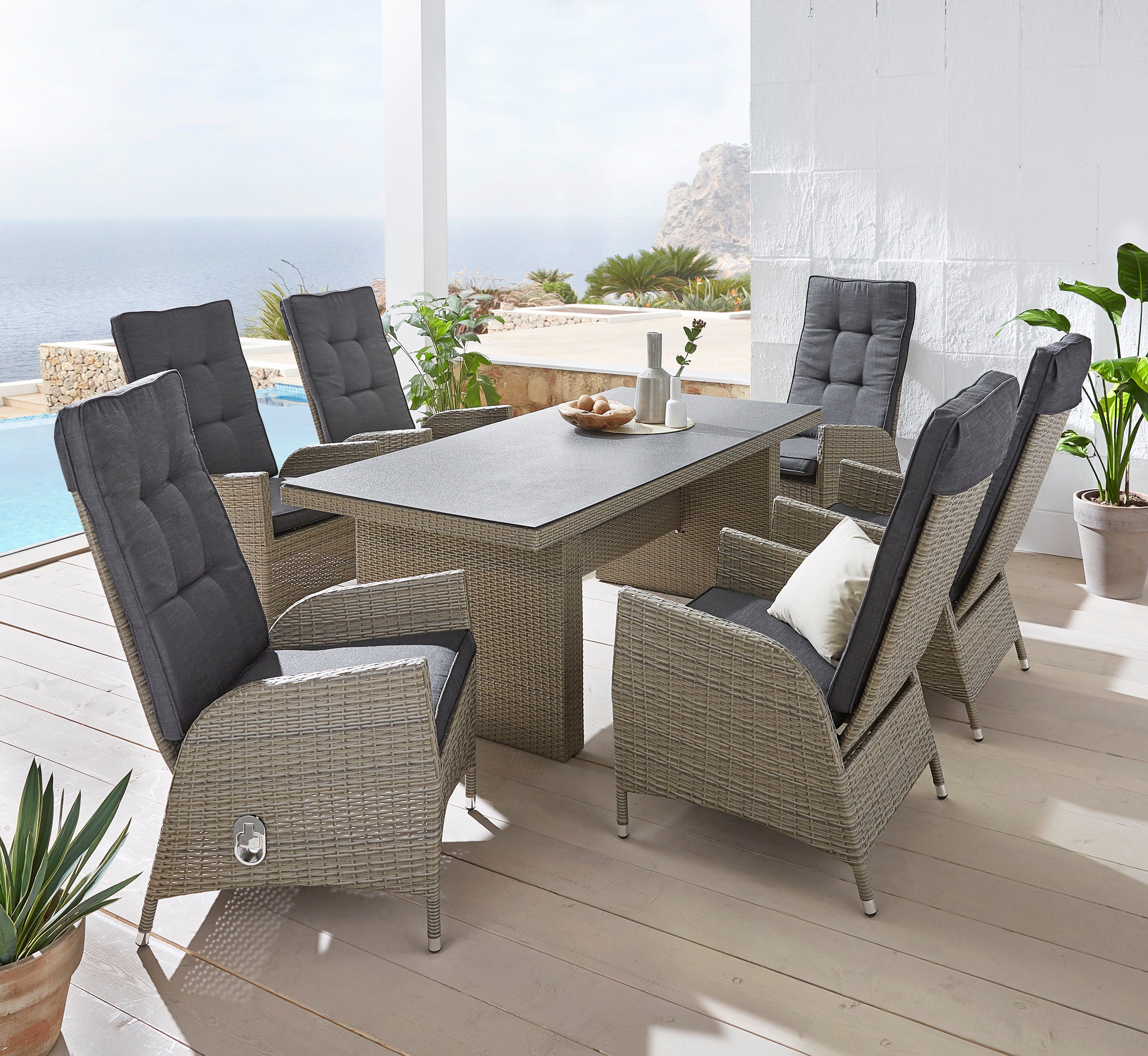 KONIFERA Garten-Essgruppe Brisbane, (Set, 13-tlg., 6 Sessel, Rückenlehne ve günstig online kaufen