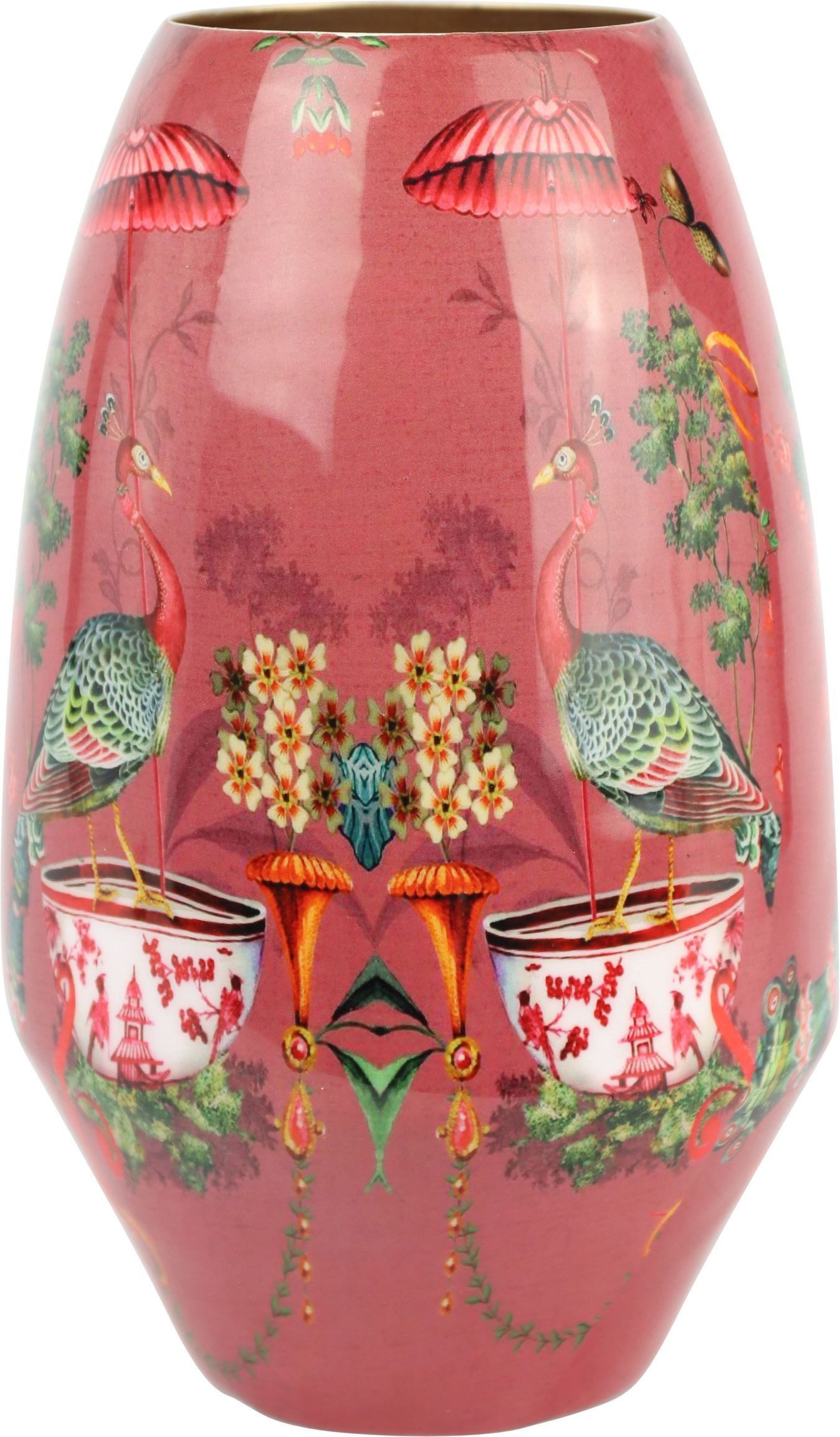 FURNARO Dekovase (1 St), Metallvase mit asiatischem Motiv & Farbspiel