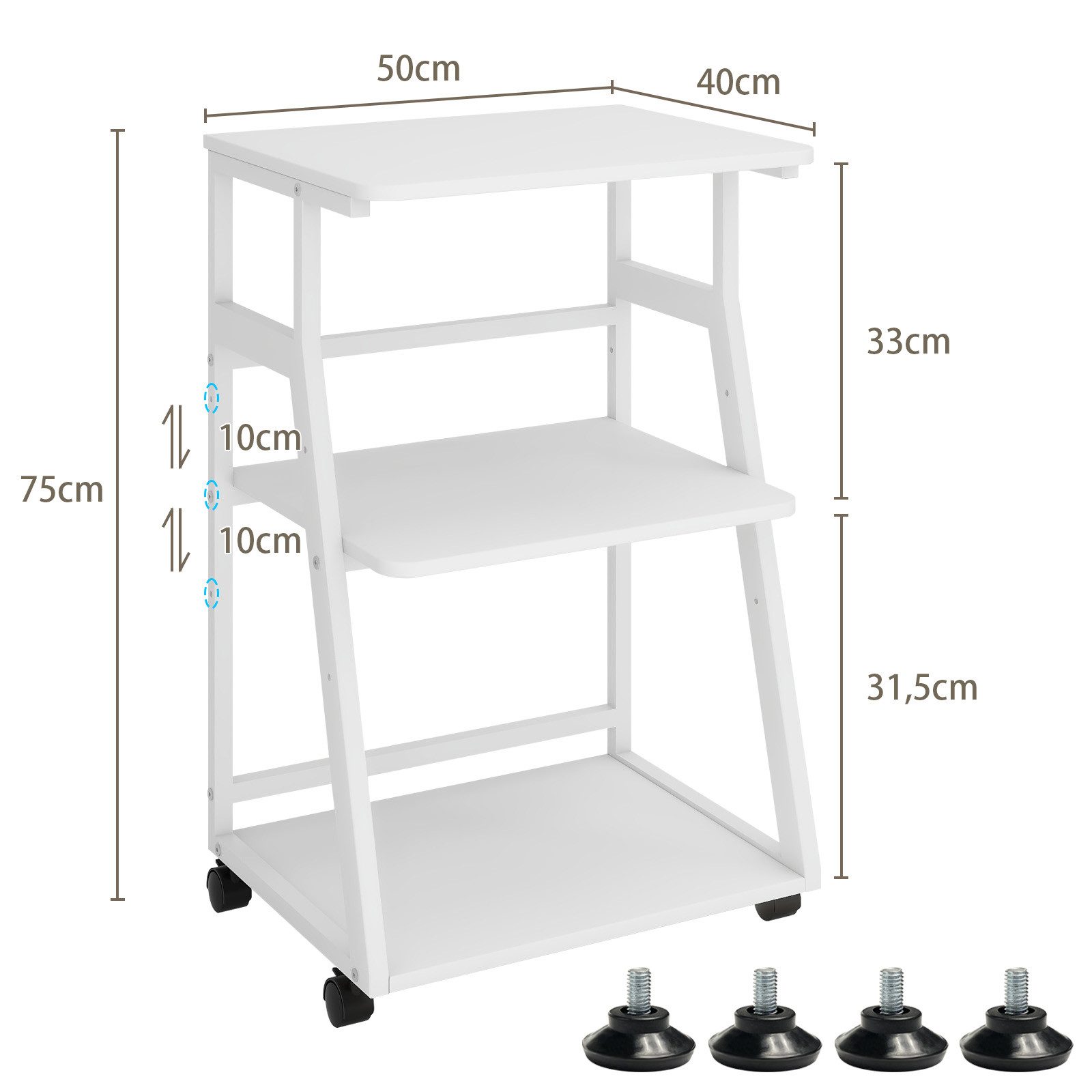 PUNCIA Druckertisch 3 Schichten 50x50cm Heim Büro mit Raddrucker Aufbewahrungshalter Tisch (1-St)