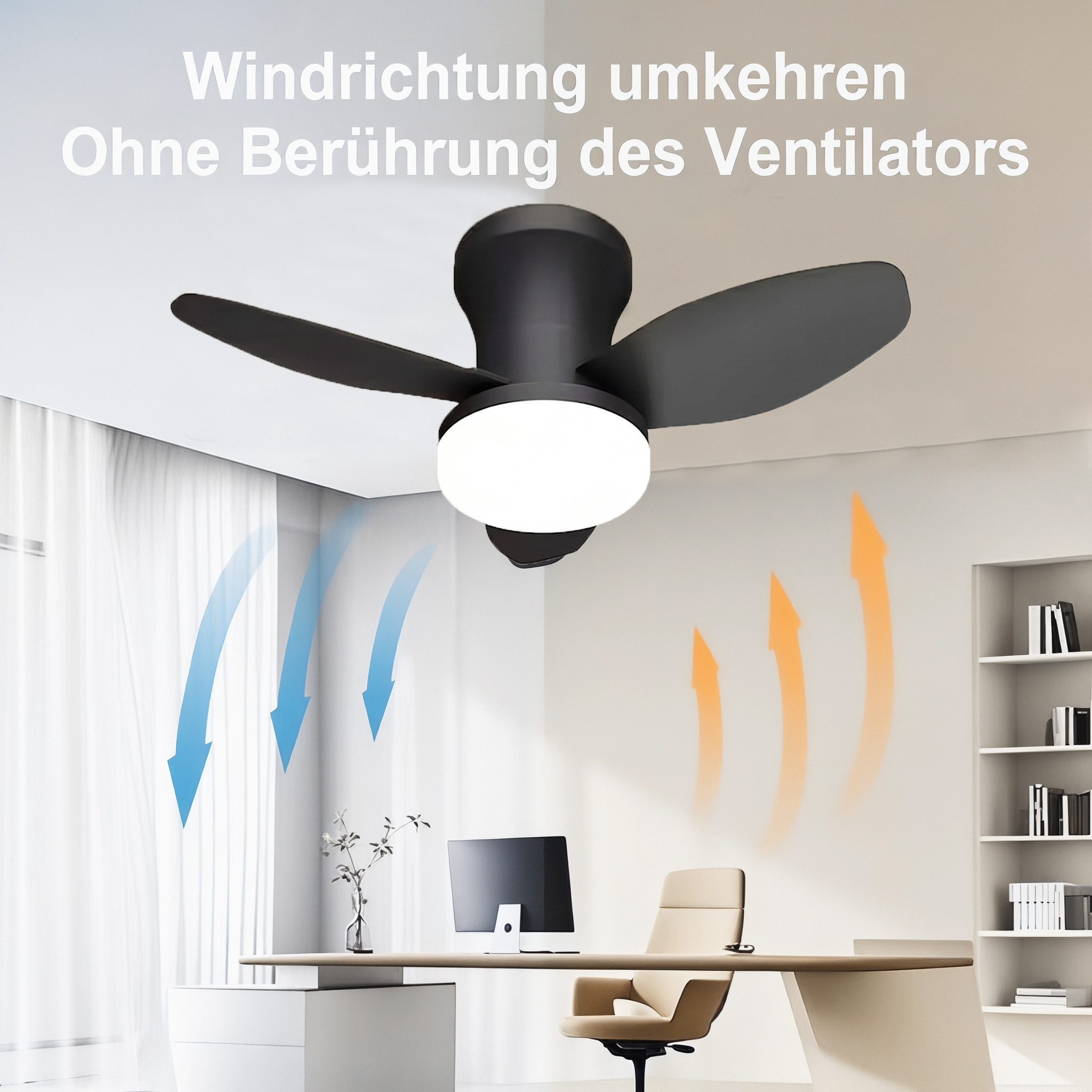 oyajia Deckenventilator 50W 3 Flügeln Deckenventilator mit Beleuchtung, LED Deckenleuchte 66cm, Dimmbare Deckenleuchte mit Fernbedienung für Schlafzimmer, Wohnzimmer