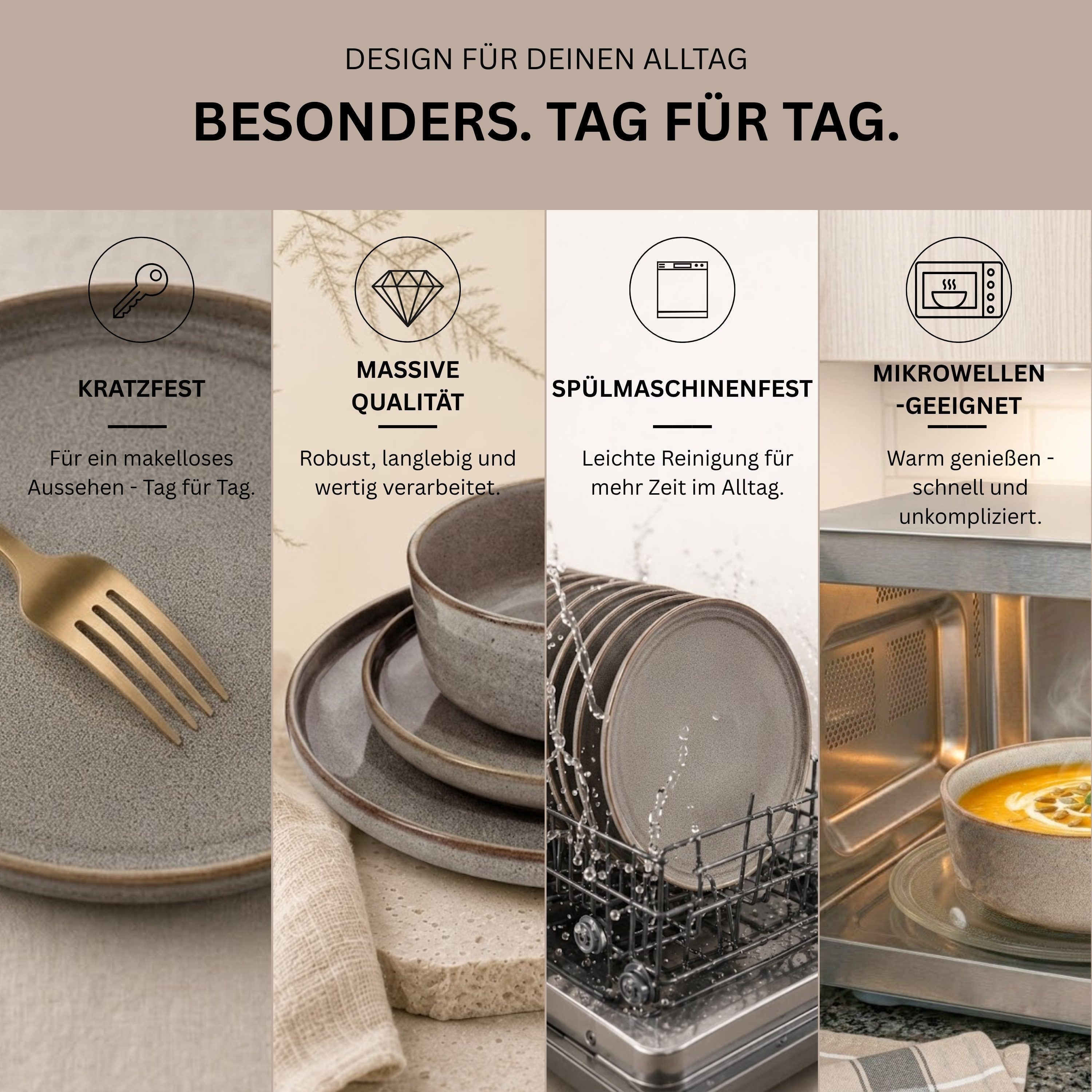 SÄNGER Tafelservice Kairo (30-tlg), 6 Personen, Steingut, Kombiservice Kairo Graphit, Handmade, VALUE COLLECTION