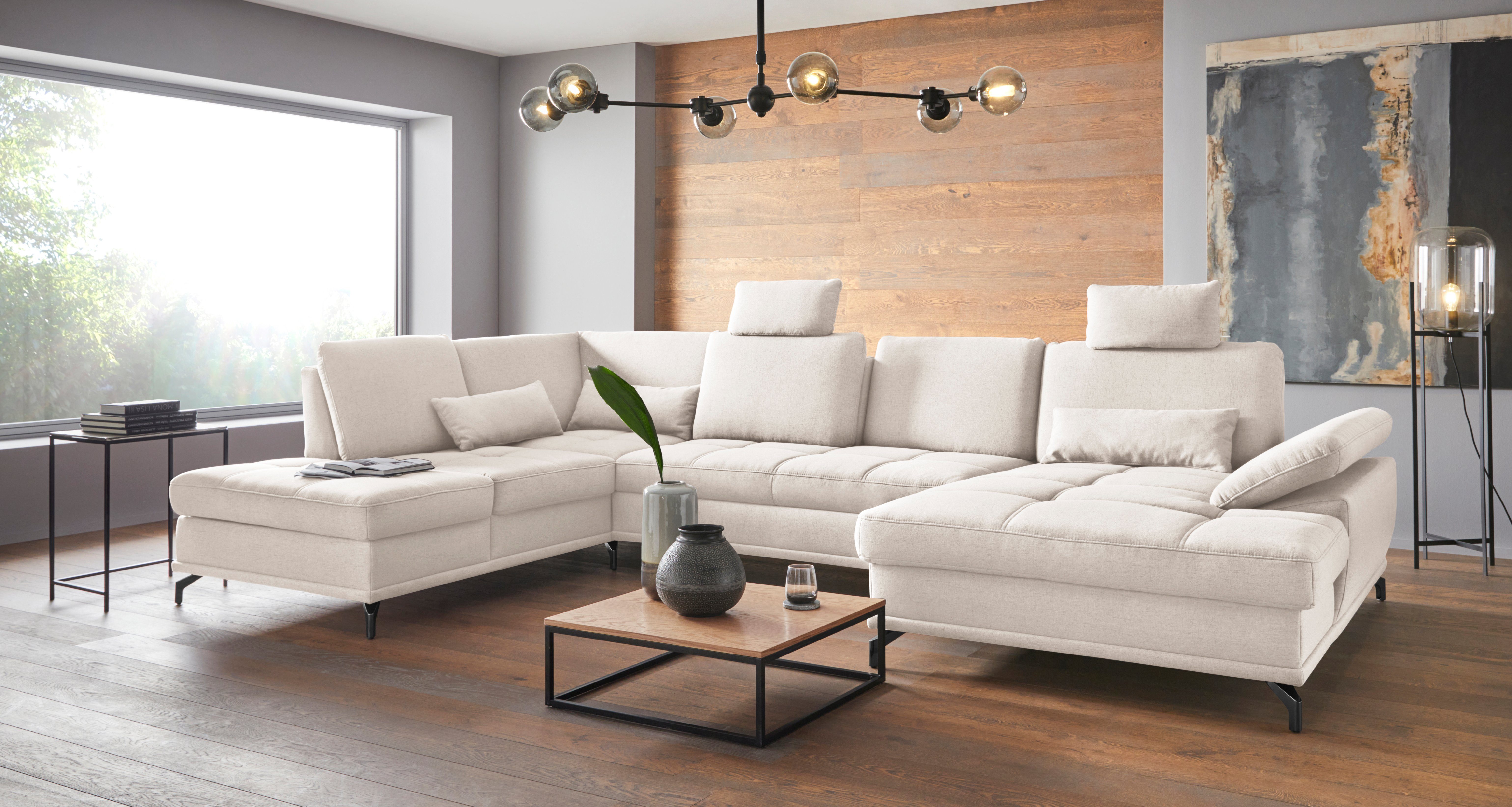 Places of Style Wohnlandschaft Costello U-Form, mit Sitztiefenverstellung, Armteilverstellung und, 3 Nierenkissen, optional Bettfunktion und Bettkasten