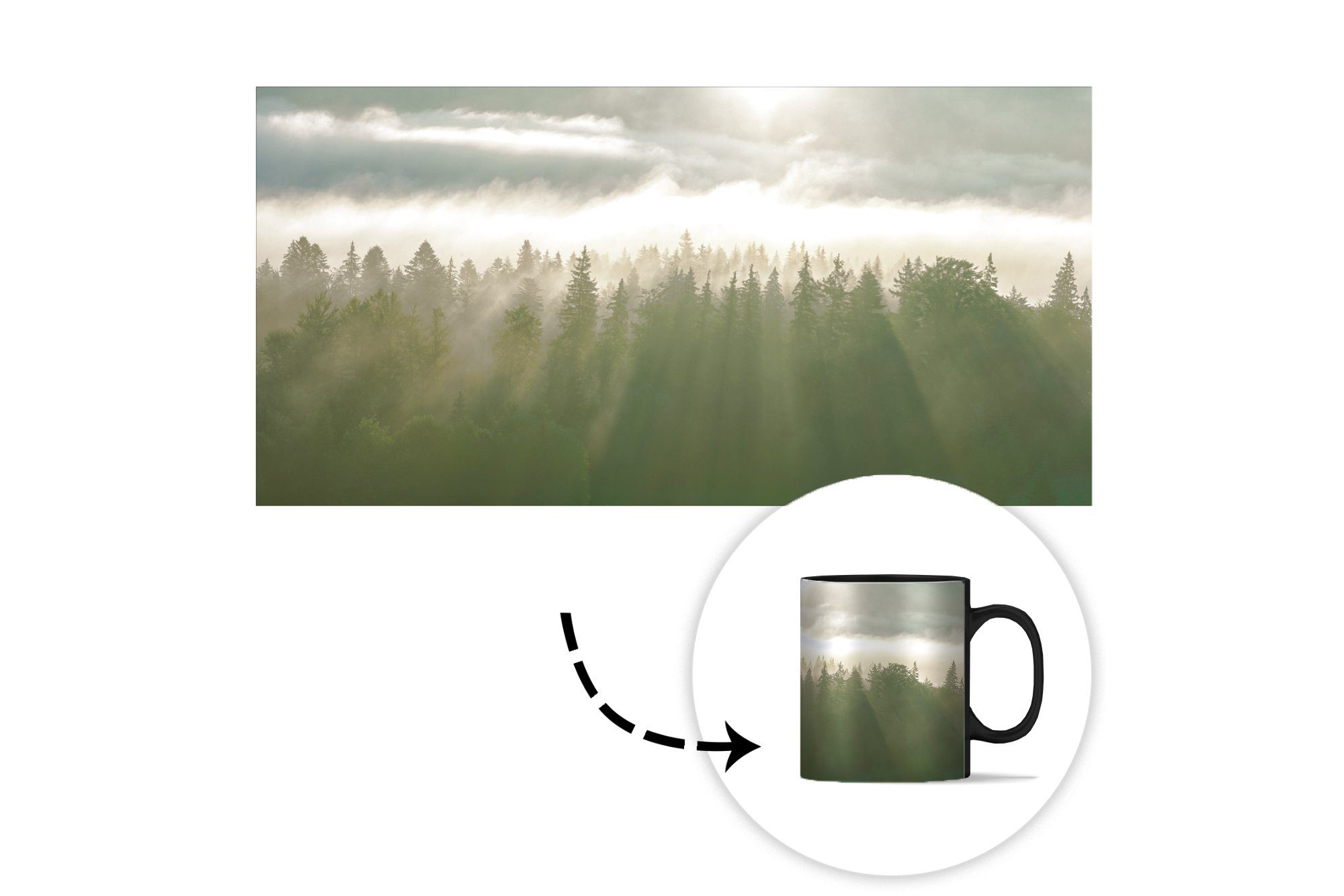 Zaubertasse, - - Sonne, Kaffeetassen, Keramik, Geschenk Wald Teetasse, MuchoWow Tasse Nebel Farbwechsel,