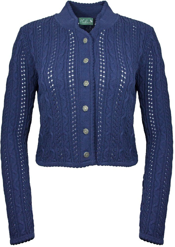 Huber Mode & Tracht Trachtenstrickjacke 'Auri' mit Stehkragen, Marine Blau