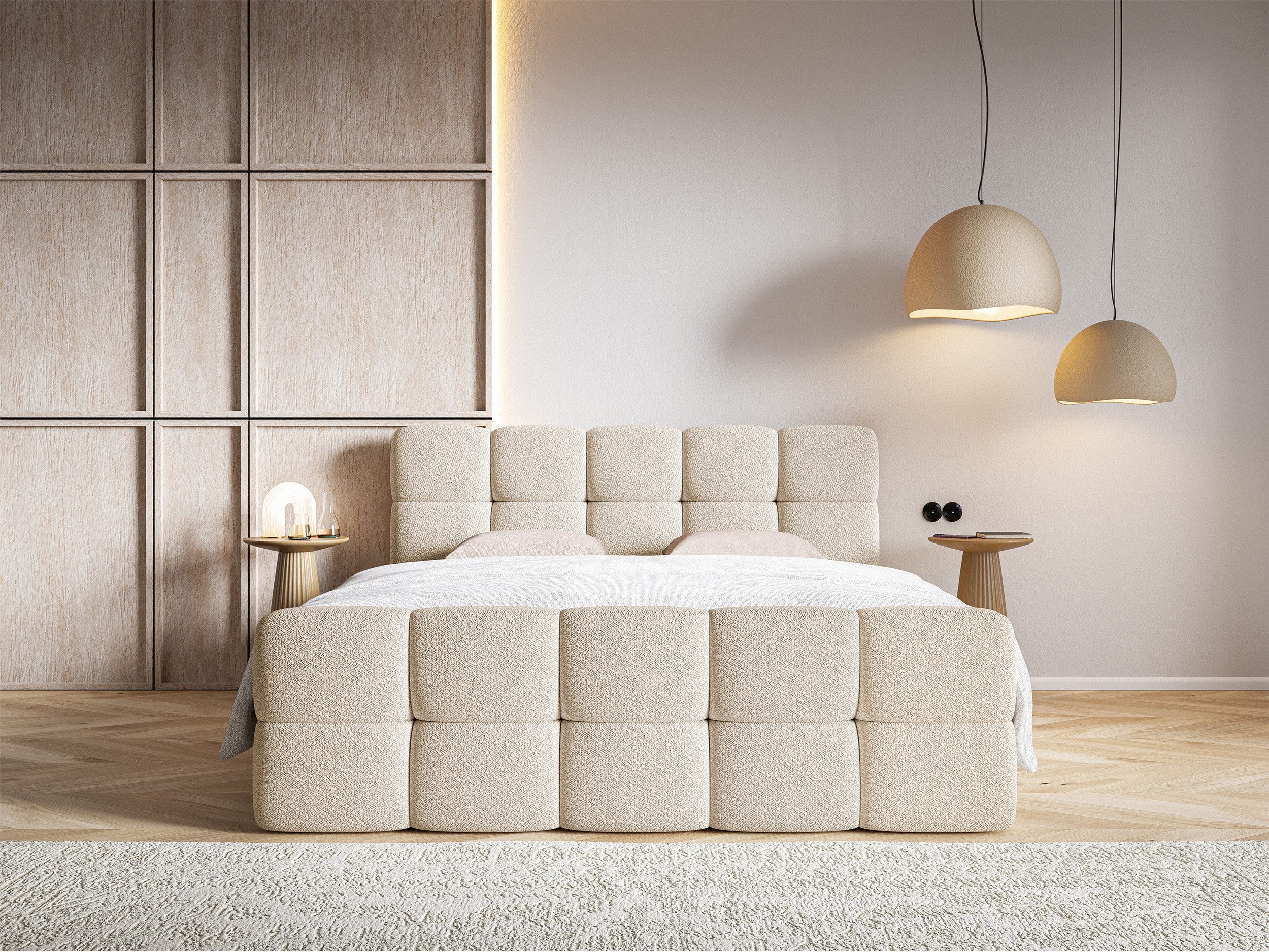 Selsey Boxbett CLOUDY, mit Matratze, Topper, Bettkasten und Bouclé-Bezug
