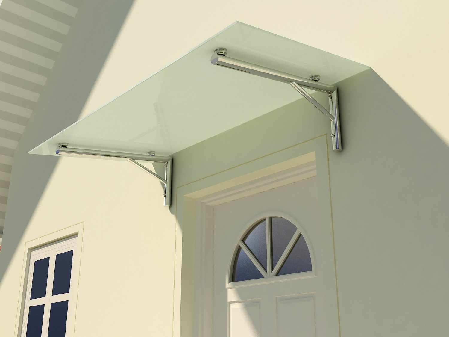 Fischer und Adamek Vordach Vordach Glasvordach Edelstahl VSG Türvordach Glas Winkel Klar Glas V2A