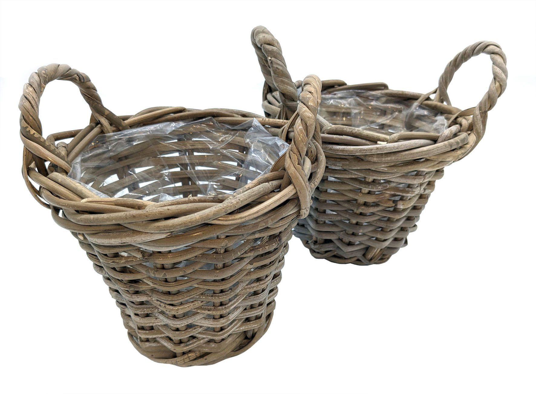 Spetebo Weidenkorb Pflanzkorb mit Henkel - Weide / grau - 20 cm (Set, 2 St., Pflanzkorb mit Henkel), 2er Set Holz Pflanzkorb