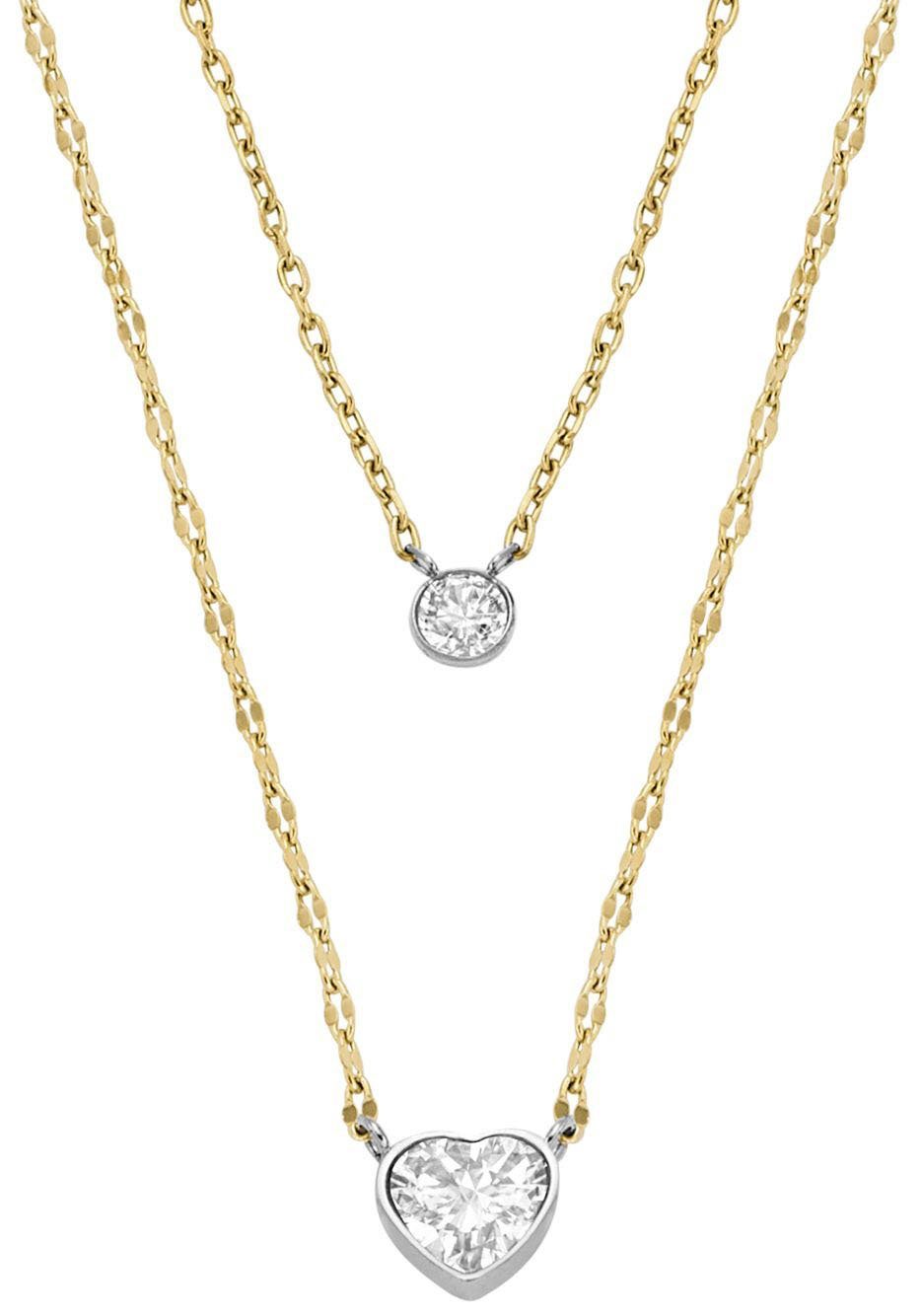 Fossil Kette mit Anhänger Herz, Kreis, SADIE, JF04357998, mit Zirkonia (synth)