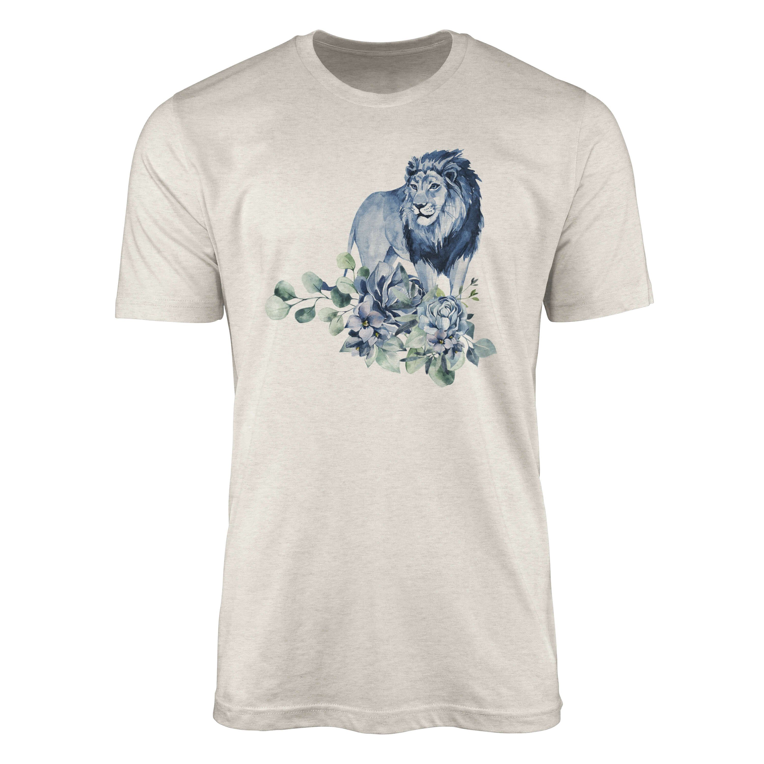 Sinus Art T-Shirt Herren Shirt 100% gekämmte Bio-Baumwolle T-Shirt Aquarell Löwe Blumen Afrika Motiv Nachhaltig Ökomo (1-tlg)