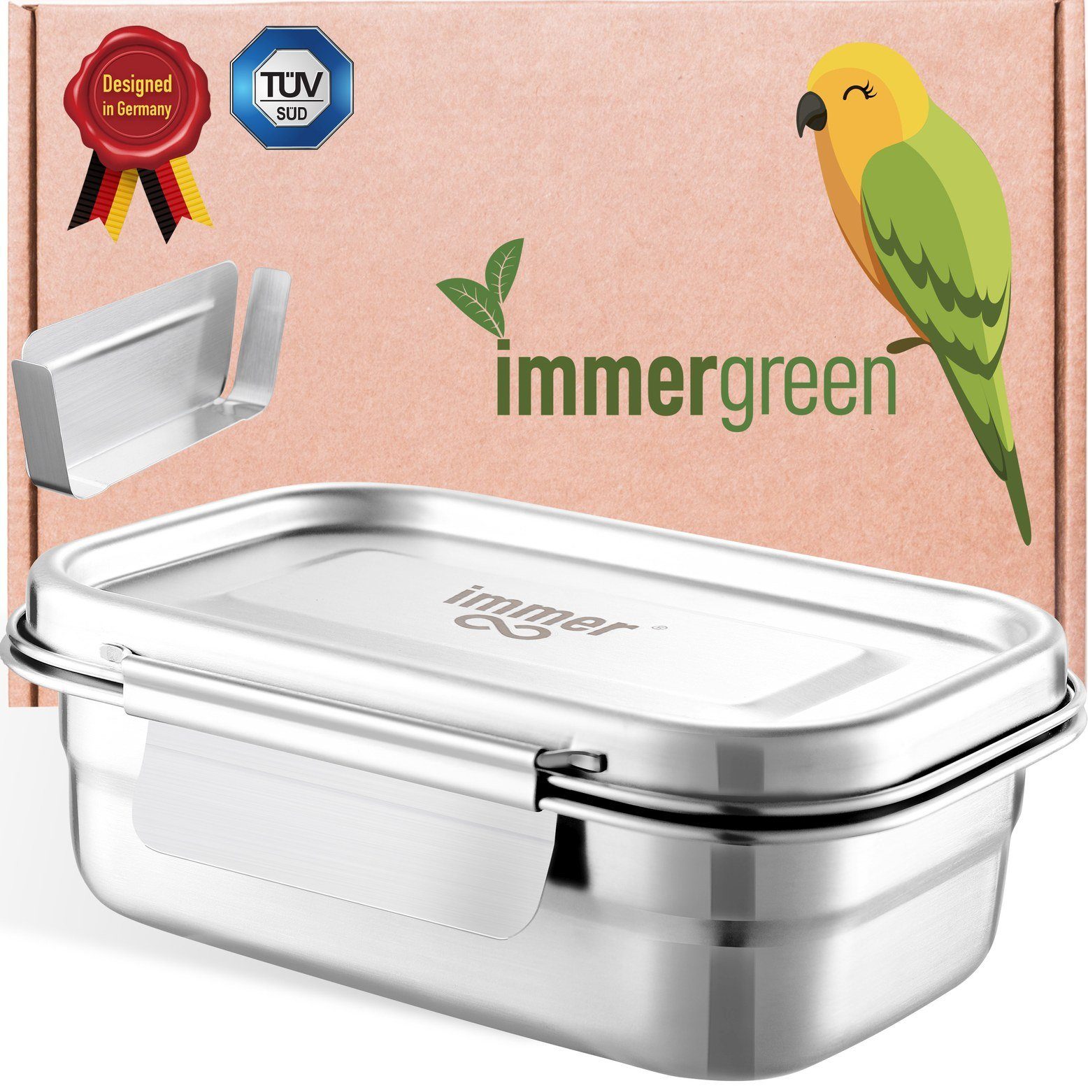 immer Lunchbox Edelstahl Brotdose "EasyLock" 800 ml - plastikfrei und robust, Edelstahl 18/8, mit Innenteiler