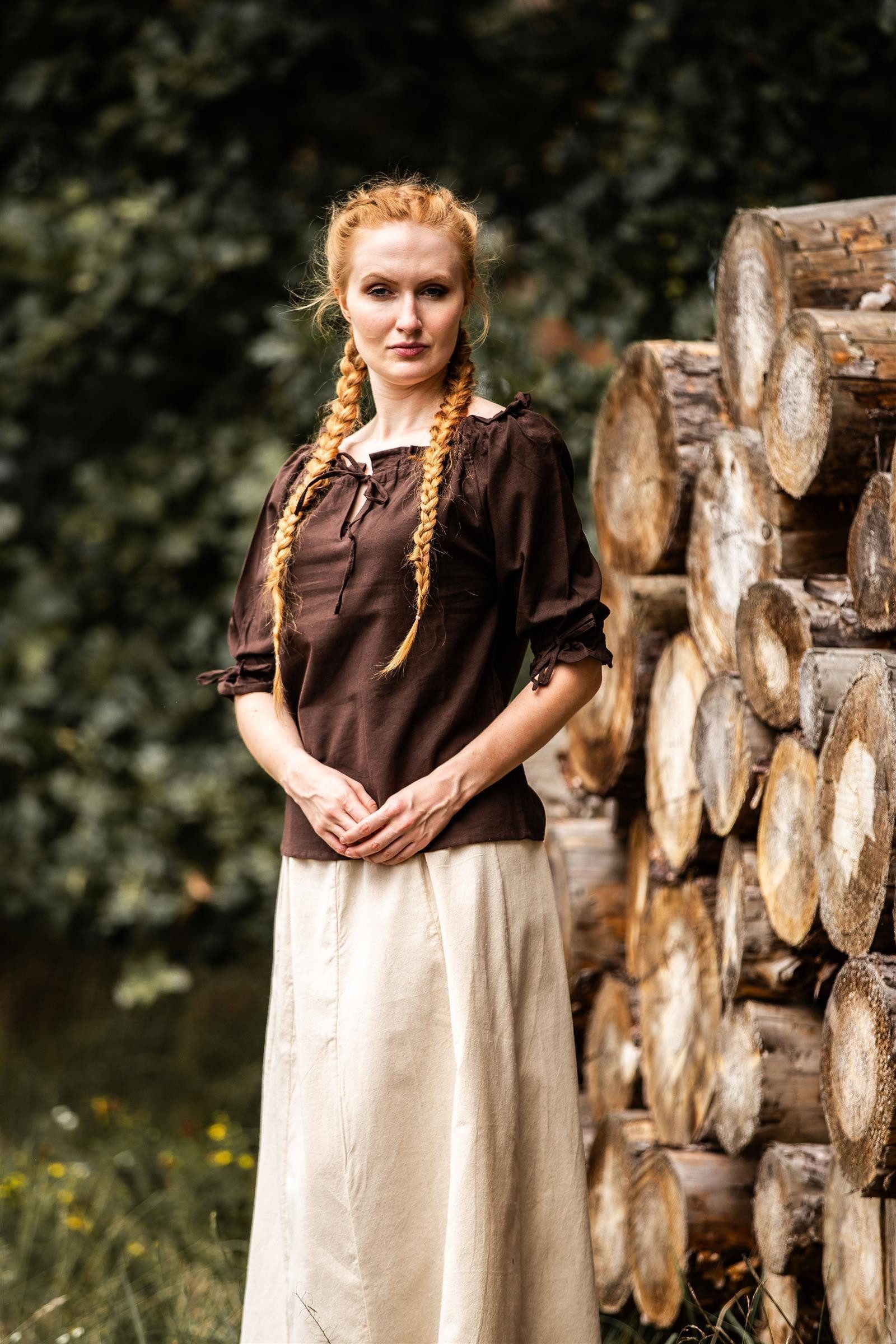 Leonardo Carbone Burgfräulein-Kostüm Kurzarmbluse "Vera" mit Tunnelzug, weiche Baumwolle, schulterfrei tragbar