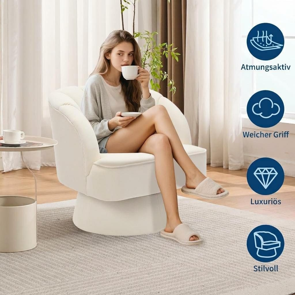 GarveeMore Drehsessel 360-Grad-Sessel mit Samtpolsterung,bequemer runder Loungesessel, gestreifter Rückenlehne und Samtpolsterung,für Wohnzimmer,Schlafzimmer – Bild 3 von 5