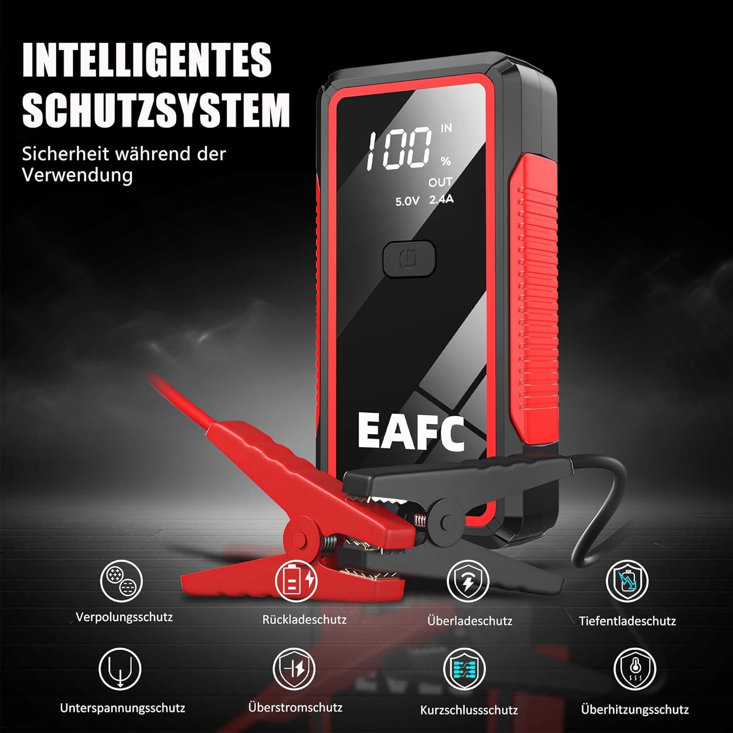 Athlix Starthilfe Powerbank 12V Auto Batterie Booster - Tragbarer Starter PKW Starthilfegerät 10000 mAh (12 V), 2000 A Spitzenstrom, 8-facher Sicherheitsschutz, 3-in-1 LED-Notlicht