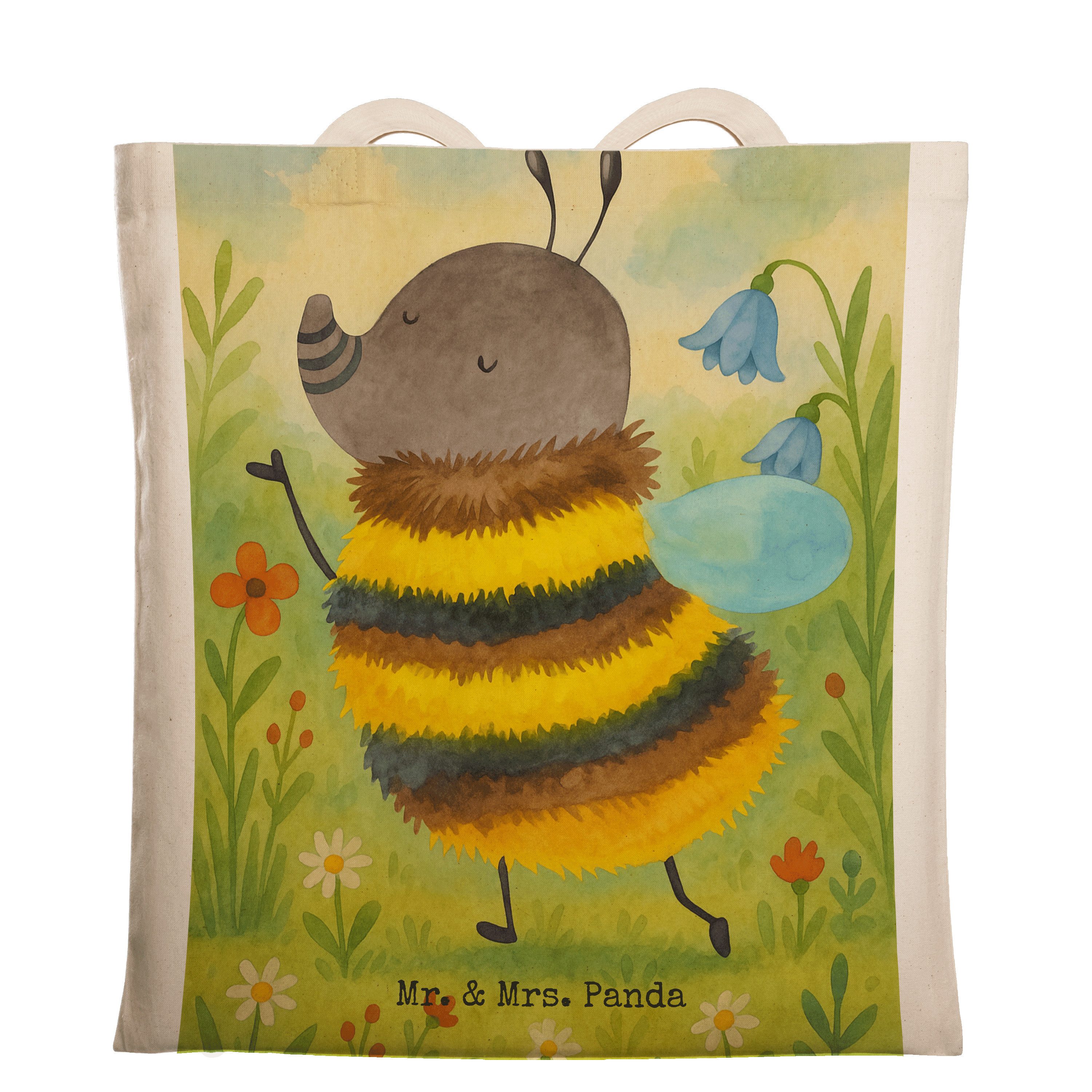 Mr. & Mrs. Panda Tragetasche Hummel flauschig Design, Tote Bag, Weiß, Shopping Tasche, Bag, Uni, B (Packung, Hummel), Stoff-Tragetasche Flauschig Uni Tasche