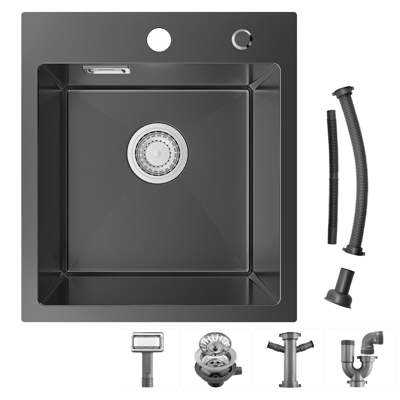 Sofetiy max Edelstahlspüle Edelstahl Küchenspüle 40/45 cm Einbauspüle Eckig Spülbecken, mit Siphon Ablaufgarnitur, für Unterschränke ab 40cm Breite