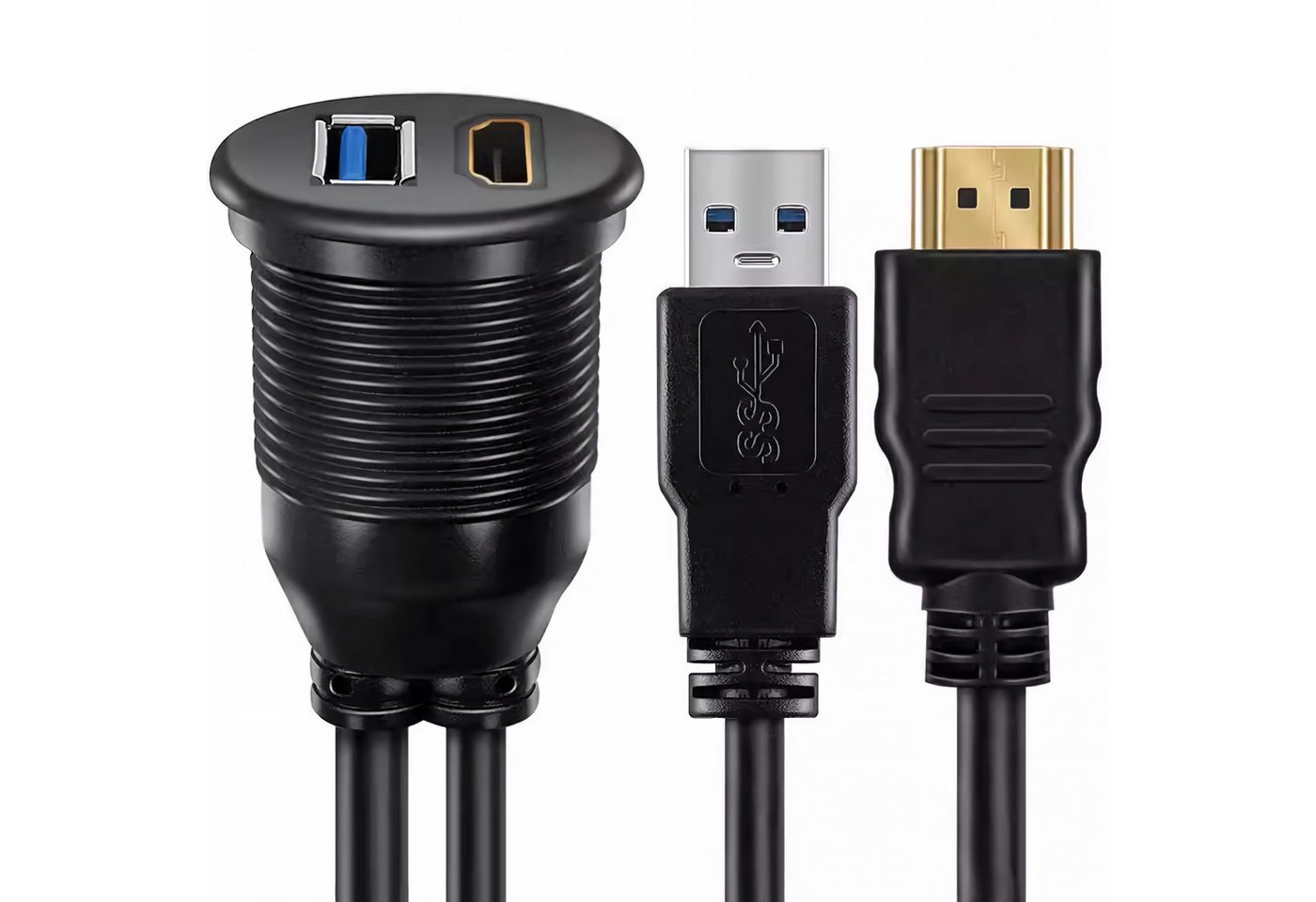 Bolwins L38C USB 3.0 A + HDMI Verlängerung Panel-Mount 1m Kabel Armaturenbrett HDMI-Kabel, USB 3.0 A + HDMI, USB 3.0 + HDMI (100 cm), 2-in-1 Kombikabel – USB 3.0 A und HDMI in einem einzigen Einbaukabel