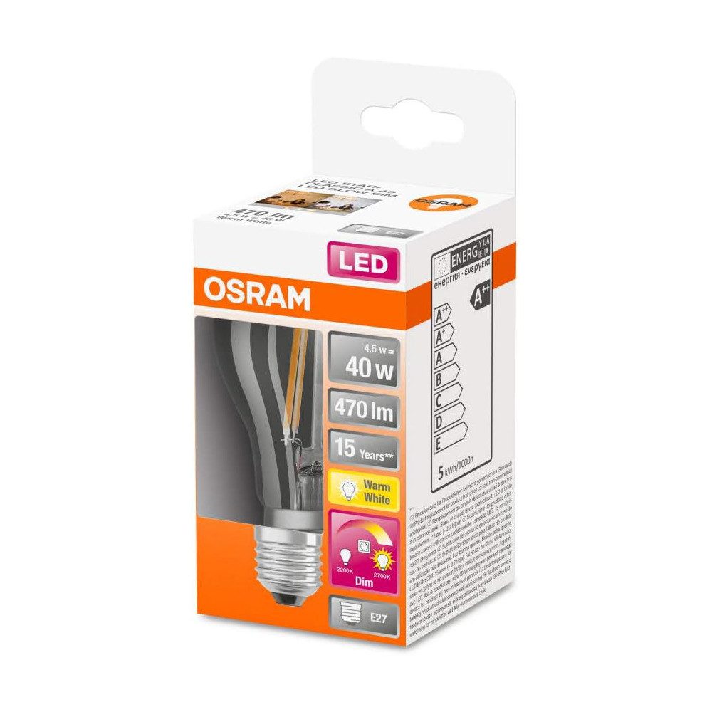 Osram LED-Leuchtmittel STAR PLUS LED-Lampe E27 mit GlowDim, 1 St., Warmweiß, Edison-Glühbirne Technologie Halogen Warmweiß