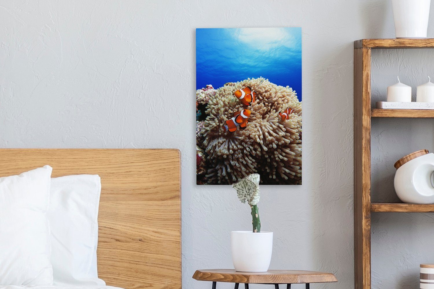 OneMillionCanvasses® Leinwandbild Drei (1 St), in bespannt Korallen, inkl. Clownfische Leinwandbild fertig Zackenaufhänger, cm Gemälde, 20x30