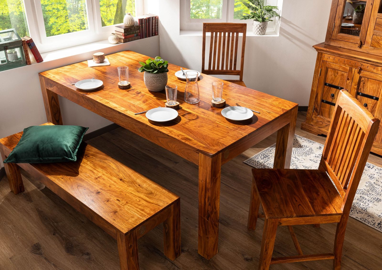 Massivmoebel24 Esstisch OXFORD (Massivholz, Massivholztisch), Esstisch Akazie 120x90x76 honig lackiert OXFORD #33