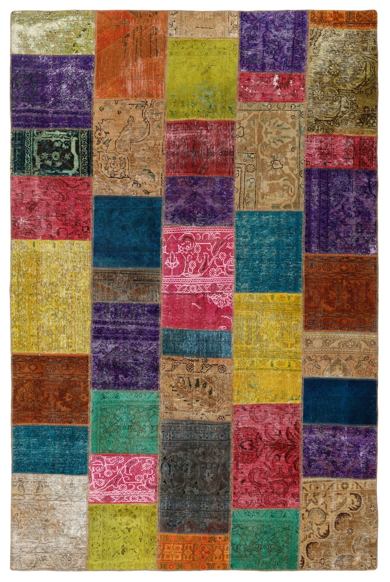 Wohnando Teppich MY-RUG Vintage Patch Work Floral & Ornamentiert 310x198cm, Rechteckig, Höhe: 10 mm, Handgeknüpfter Teppich,Handgesponnene Wolle, mit Naturfarben gegärbt