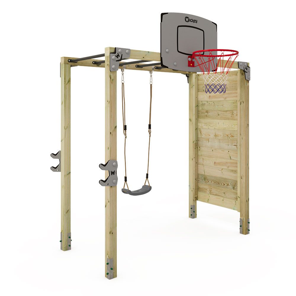 Wickey Klettergerüst FIT Gym 455 - Turnstation mit Schaukel, Basketballkorb & Fitnessfkt., (Kraftstation, Fitnessstation, Sportgeräte für zuhause, Workout, Krafttraining, Gymtower, Fitnessturm, Outdoor-Fitnessgerät für die Eltern & Kinderklettergerüst), 5 Jahre Garantie*, extrem witterungsbeständig