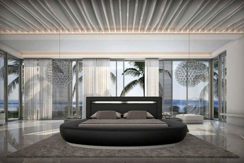 SalesFever Rundbett, mit LED-Beleuchtung im Kopfteil, Design Bett in Kunstleder, Lounge Bett mit stimmungsvollem Licht, Rundbett