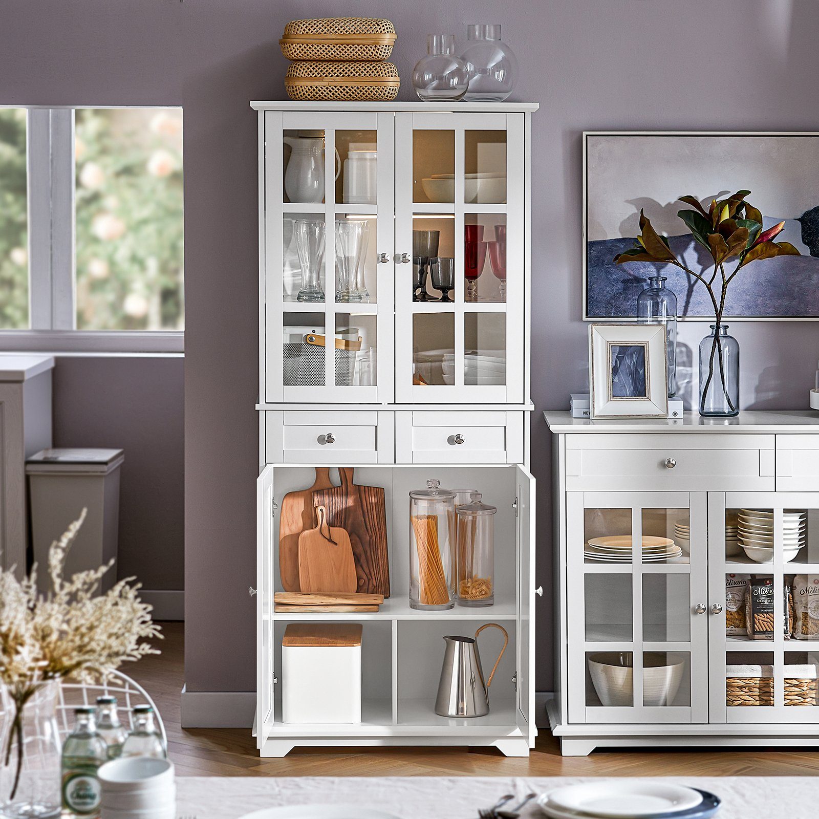 SoBuy Buffet FSB76, Sideboard Vorratschrank, mit 2 Schubladen und 2 Türen Buffet Küchenschrank Hochschrank Aufbewahrungsschrank Badezimmerschrank