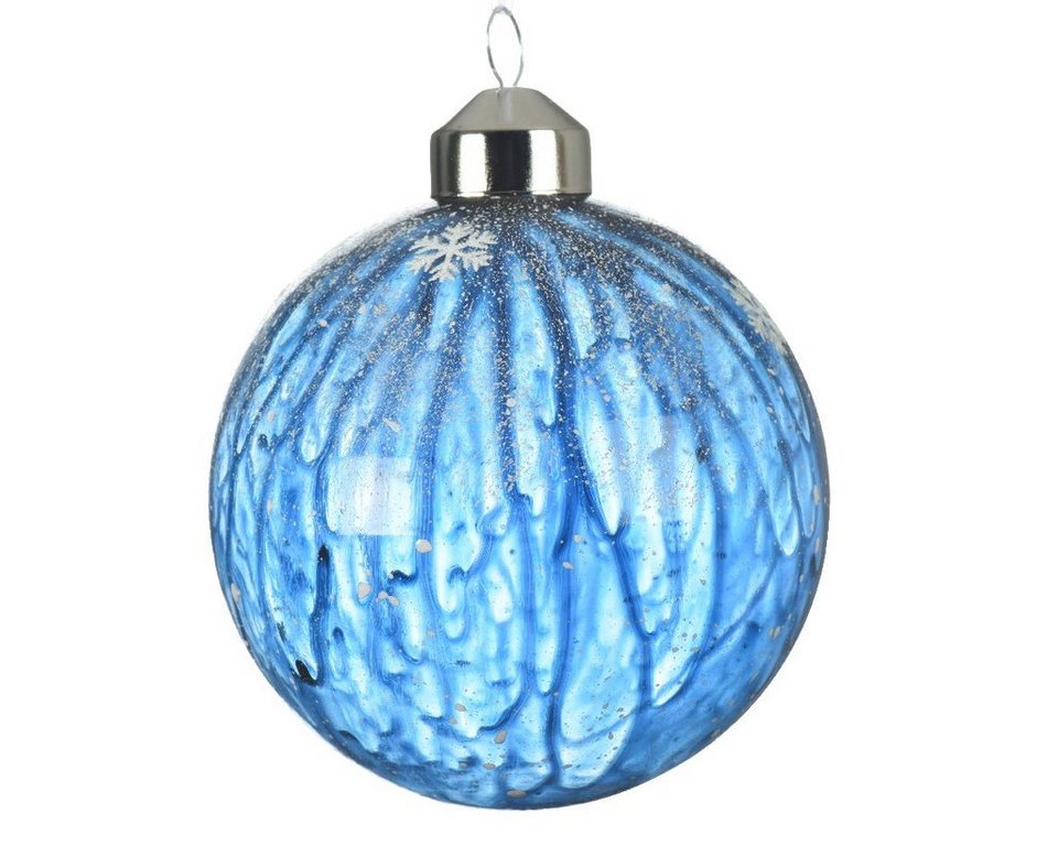Decoris season decorations Weihnachtsbaumkugel, Weihnachtskugeln Glas 8cm  Farbverlauf Schneeflocken 3er Set nachtblau