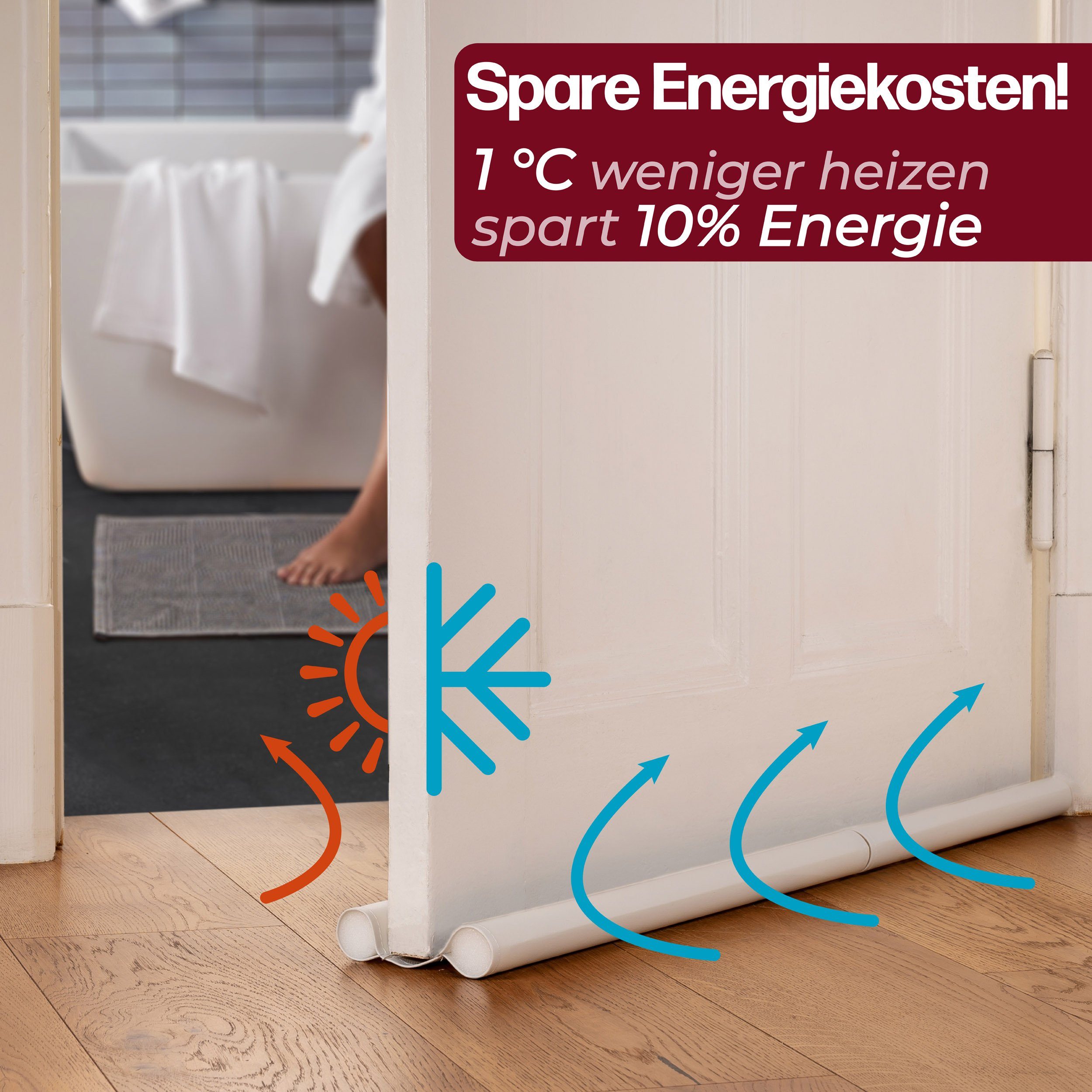 Praknu Zugluftstopper 2 Zugluftstopper für Türen bis zu 90cm - Doppelseitiger Schutz, 2-tlg., Zuschneidbar - Kältestopp von Zugluft unter der Tür - Luftstopper