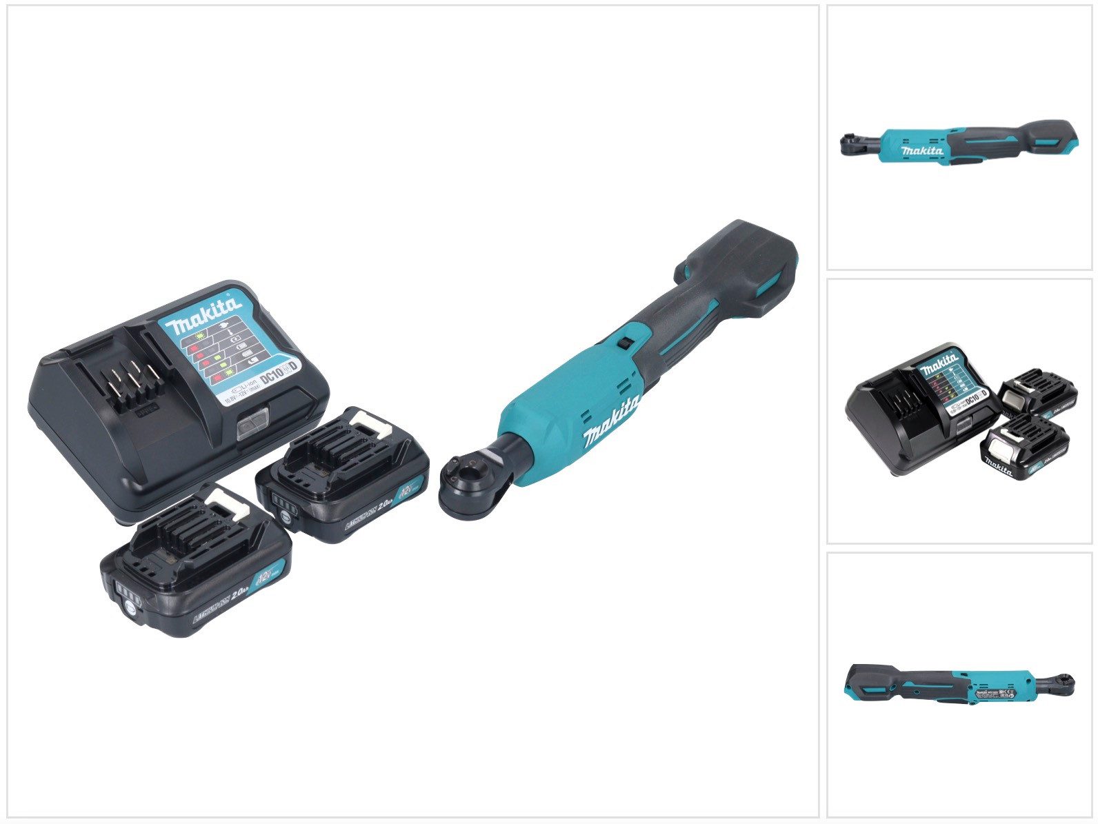Makita Umschaltknarre WR 100 DWA Akku Ratschenschrauber 12 V 47,5 Nm 1/4" 3/8" + 2x Akku
