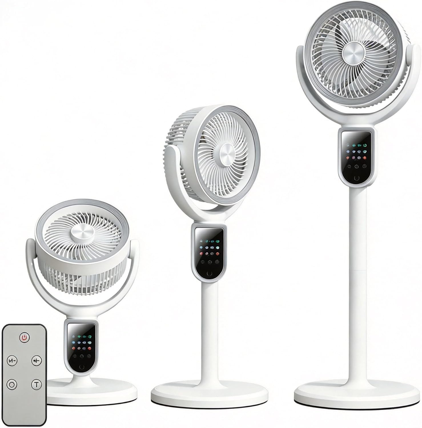 MOPUEA Standventilator Turmventilator LED Display 4 Windstufen Mini Ventilator 3D-Oszillation, Timer und Fernbedienung USB Tischventilator Leiser Umluftventilator