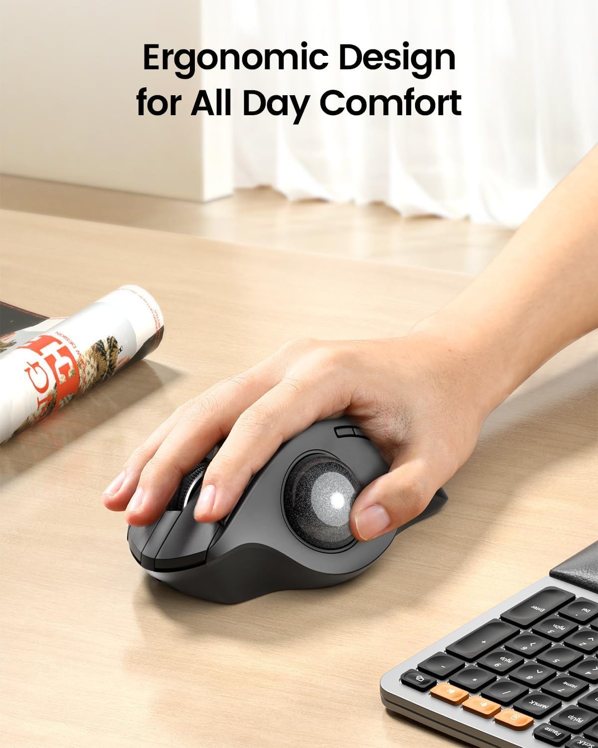 ProtoArc EM01 NL Trackball Maus 2.4G USB Kabellos & 2*Bluetooth Maus (Bluetooth, Funk, Daumensteuerung, 5 DPI Einstellbar, Wiederaufladbare Rollerball Mouse)
