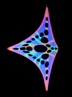 Wandteppich Schwarzlicht Segel Tüll Spandex "Psy Suzy Triangle" Multicolor, 2x1m, PSYWORK, UV-aktiv, leuchtet unter Schwarzlicht