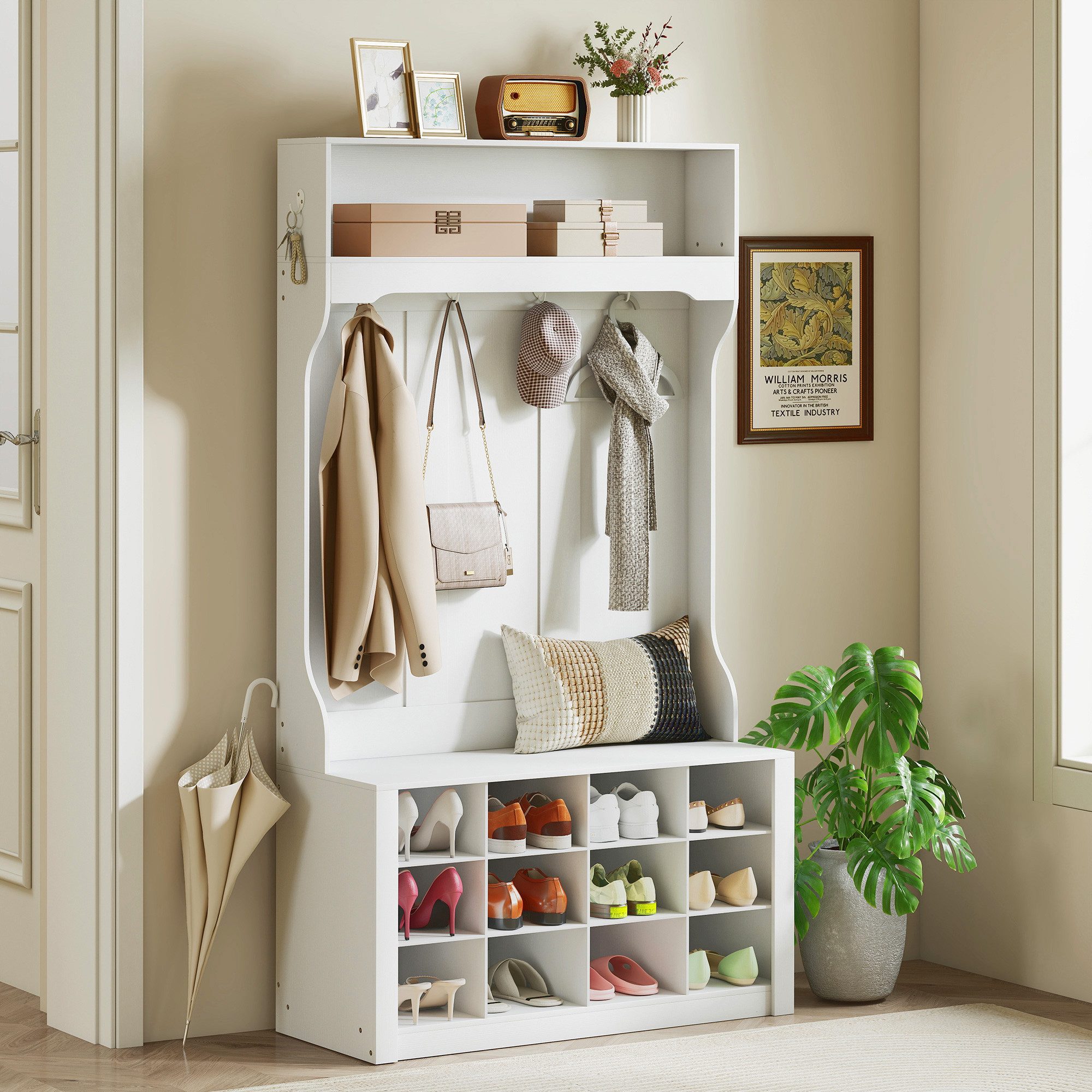 HOMCOM Garderobenständer Schuhregal, 6 Haken für Flur, Wohnzimmer, Höhe 172,2 cm, (Kleidungsständer, 1 St., Garderobe), für Eingangsbereich, Schlafzimmer, Weiß