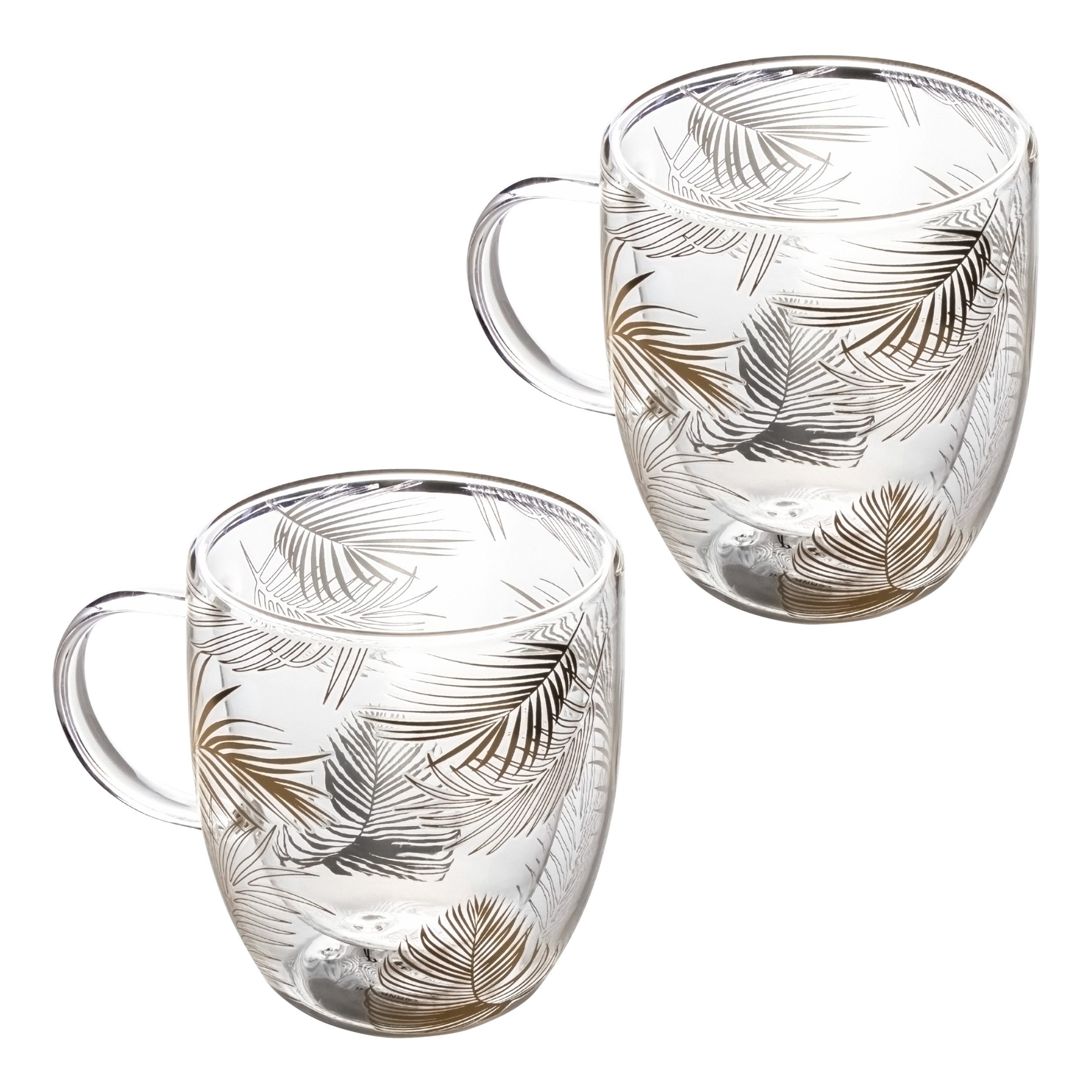 KVOTA Thermoglas Doppelwandiges Glas 2-er Set je 300 ml Thermogläser Design „Tropen“, Glas, Tropen-design, doppelwandig