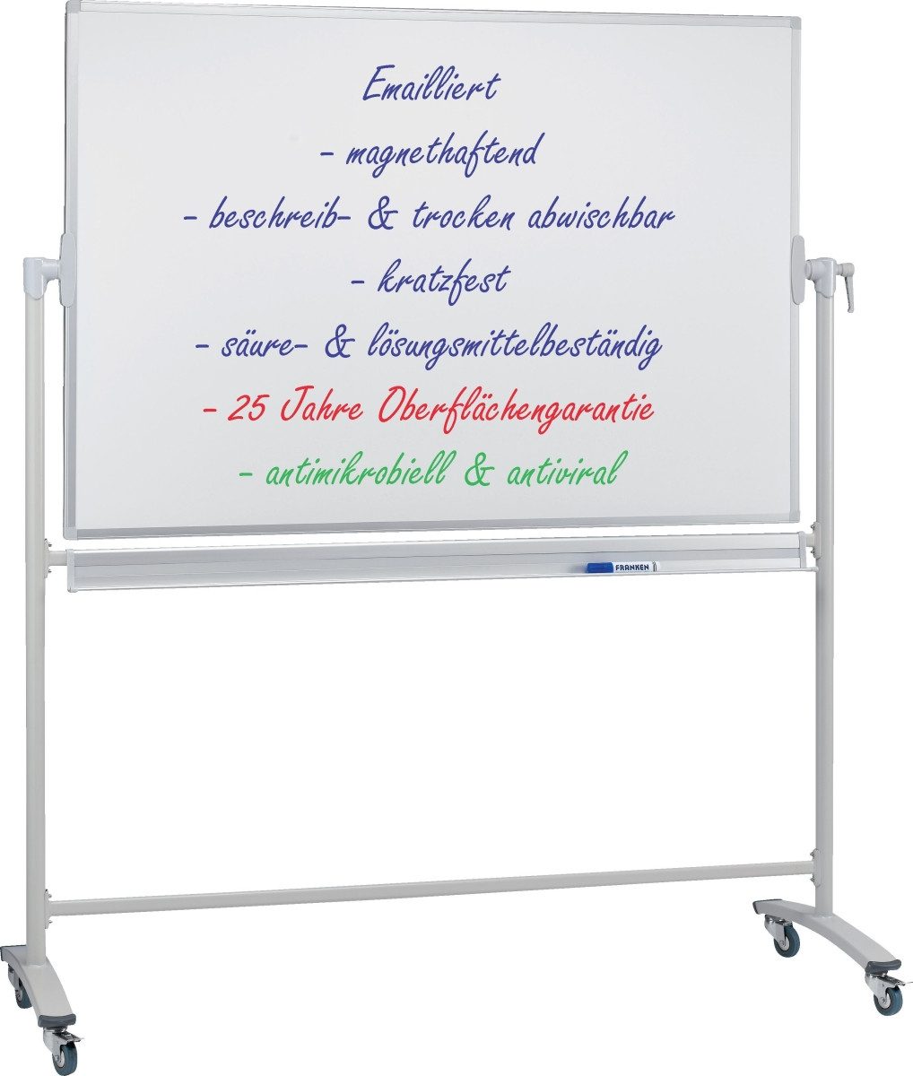 FRANKEN Magnettafel Whiteboard Mobil mit Drehfunktion Emaille antimikrobiell 1800x1200mm w