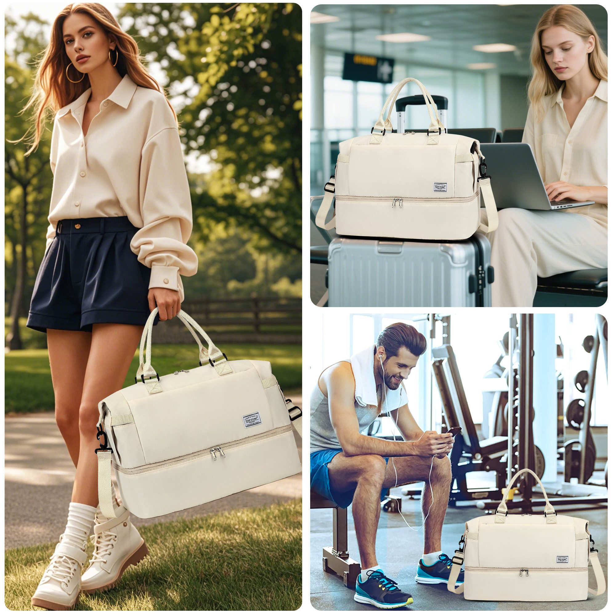 TAN.TOMI Reisetasche Wasserdichter Flugbegleiter Reise-Seesack - Tragetasche (Erweiterbar mit Trolley-Ärmel und Nasstasche), Sporttasche Wochenendtasche - Krankenhaus-Tasche