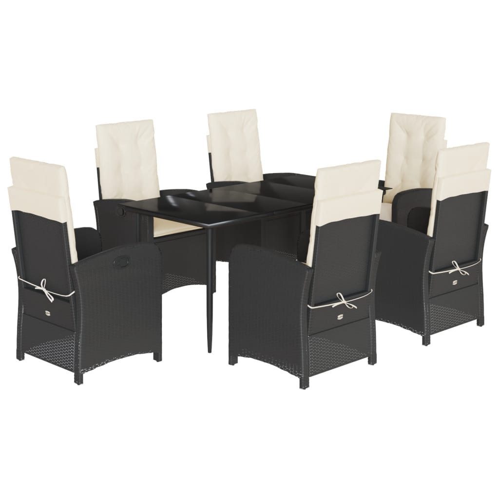 Garten-Essgruppe 7-tlg. Garten-Essgruppe mit Kissen Schwarz Poly Rattan