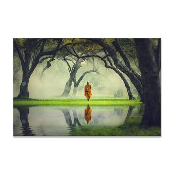 WallSpirit Leinwandbild "Mönch am See" - moderner Kunstdruck - XXL Wandbild, Leinwandbild geeignet für alle Wohnbereiche