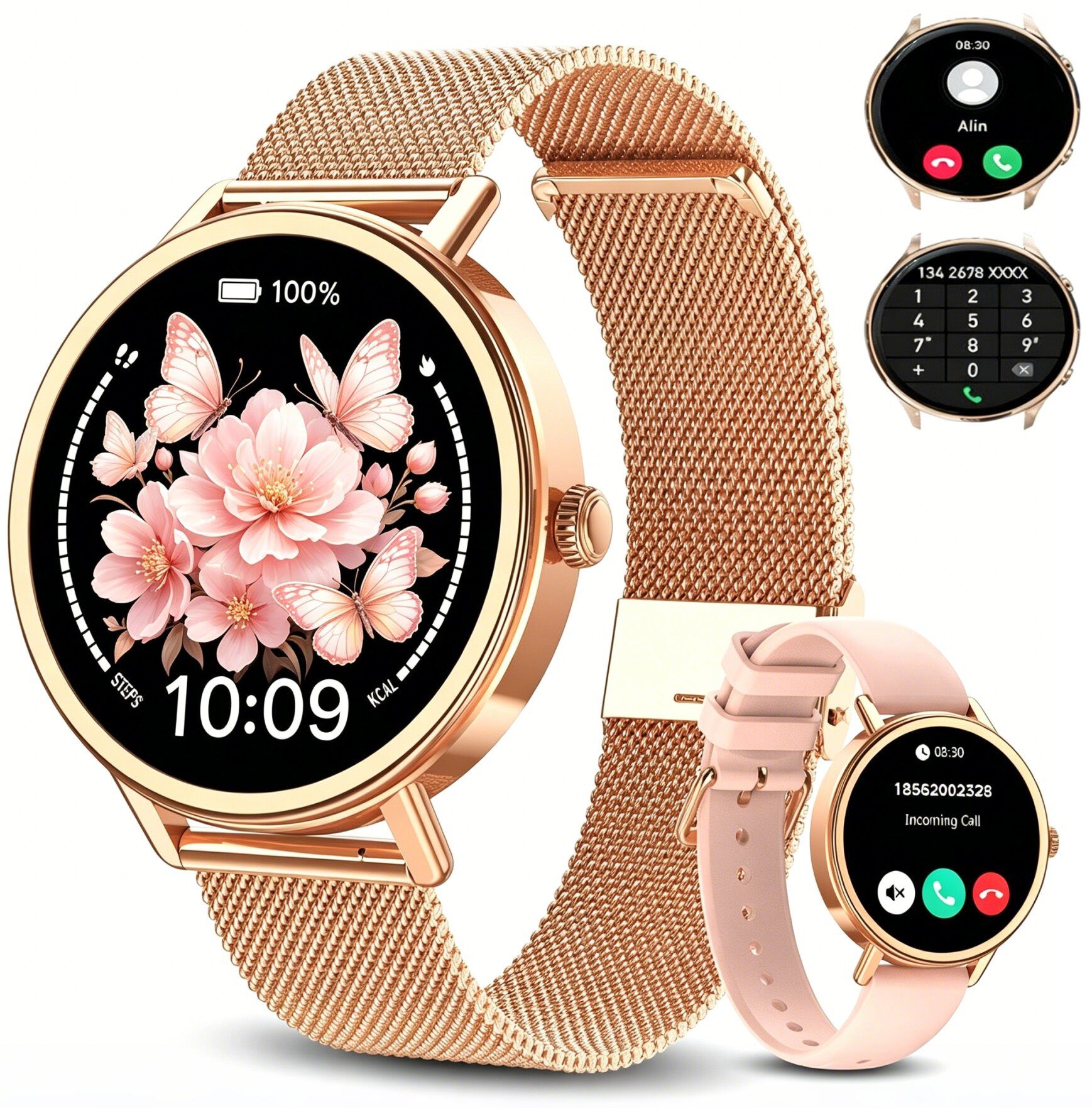 blackview Smartwatch Damen,Fitness Uhr mit Anruffunktion,Pulsuhr,SpO2,Blutdruck Smartwatch (4 cm/1.26 Zoll, iOS/Android)