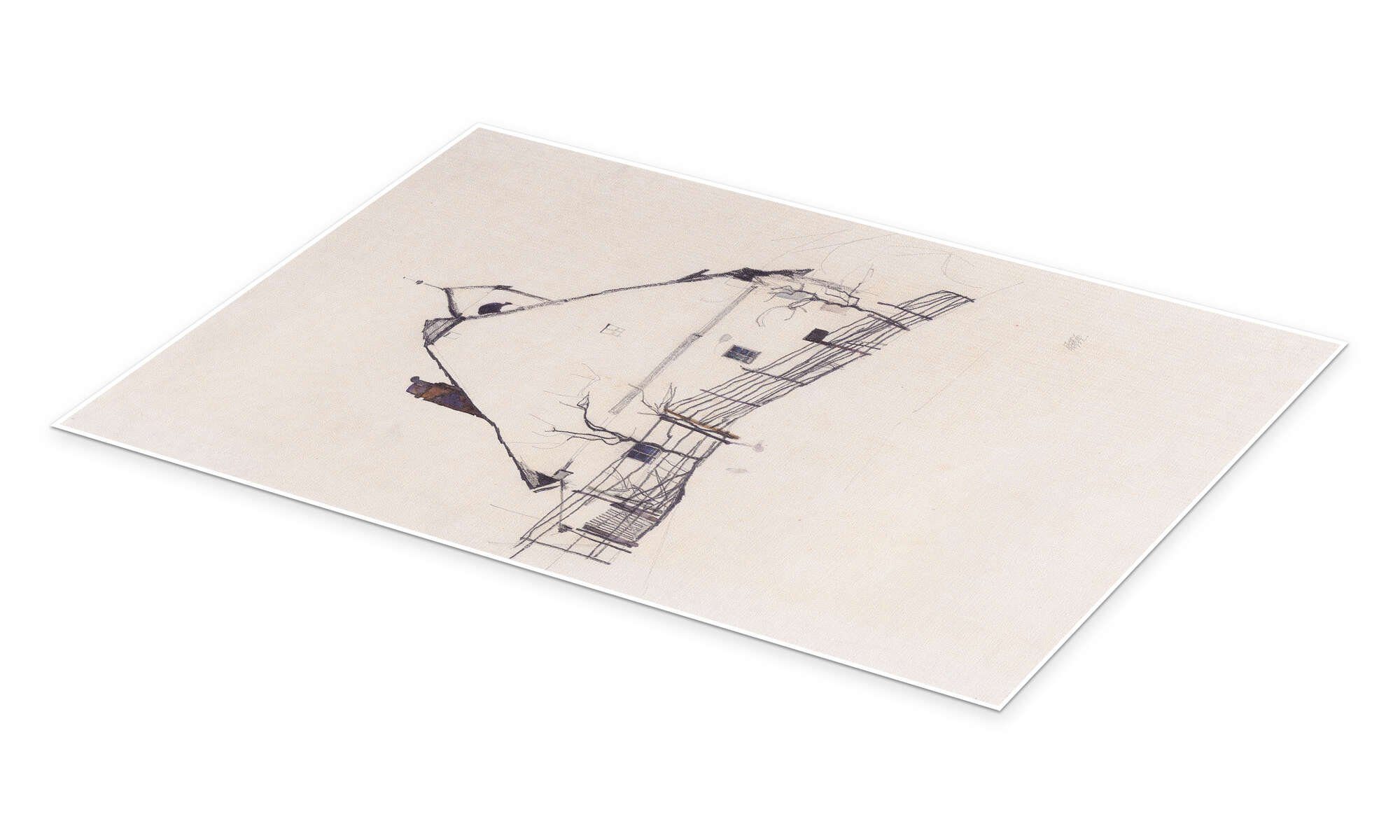 Posterlounge Wandbild Wohnhaus mit Zaun, Egon Schiele, erhältlich als Poster, Leinwandbild, Wandsticker oder Acrylglasbild