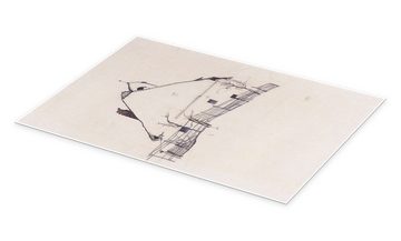 Posterlounge Poster Egon Schiele, Wohnhaus mit Zaun, Wohnzimmer Minimalistisch Malerei
