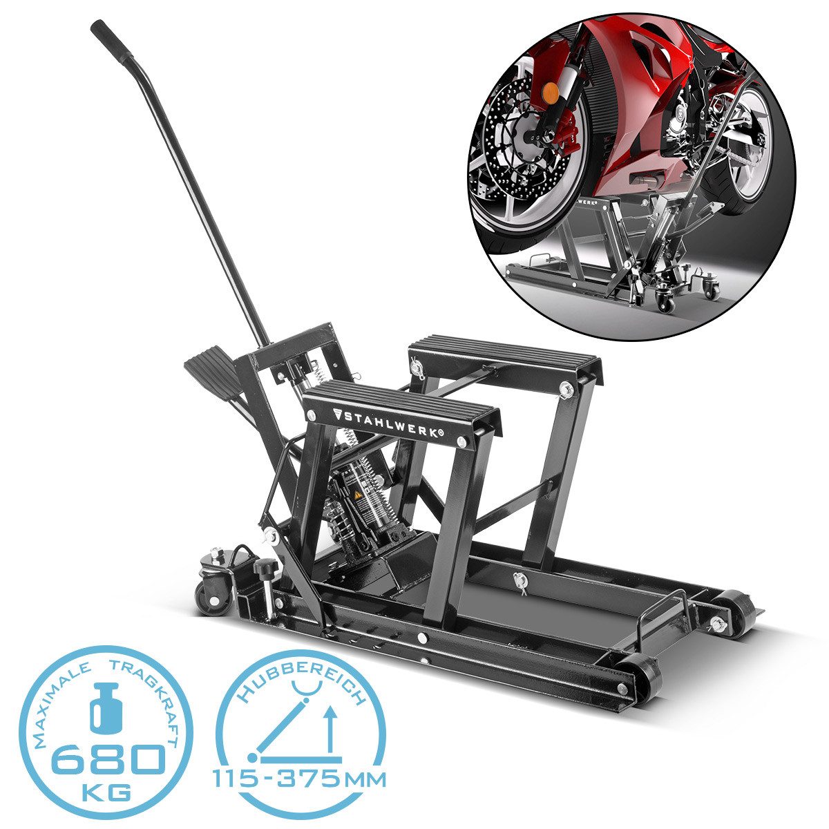 STAHLWERK Motorradheber Motorrad-Hebebühne MLT-680 ST mit 680 kg Tragkraft
