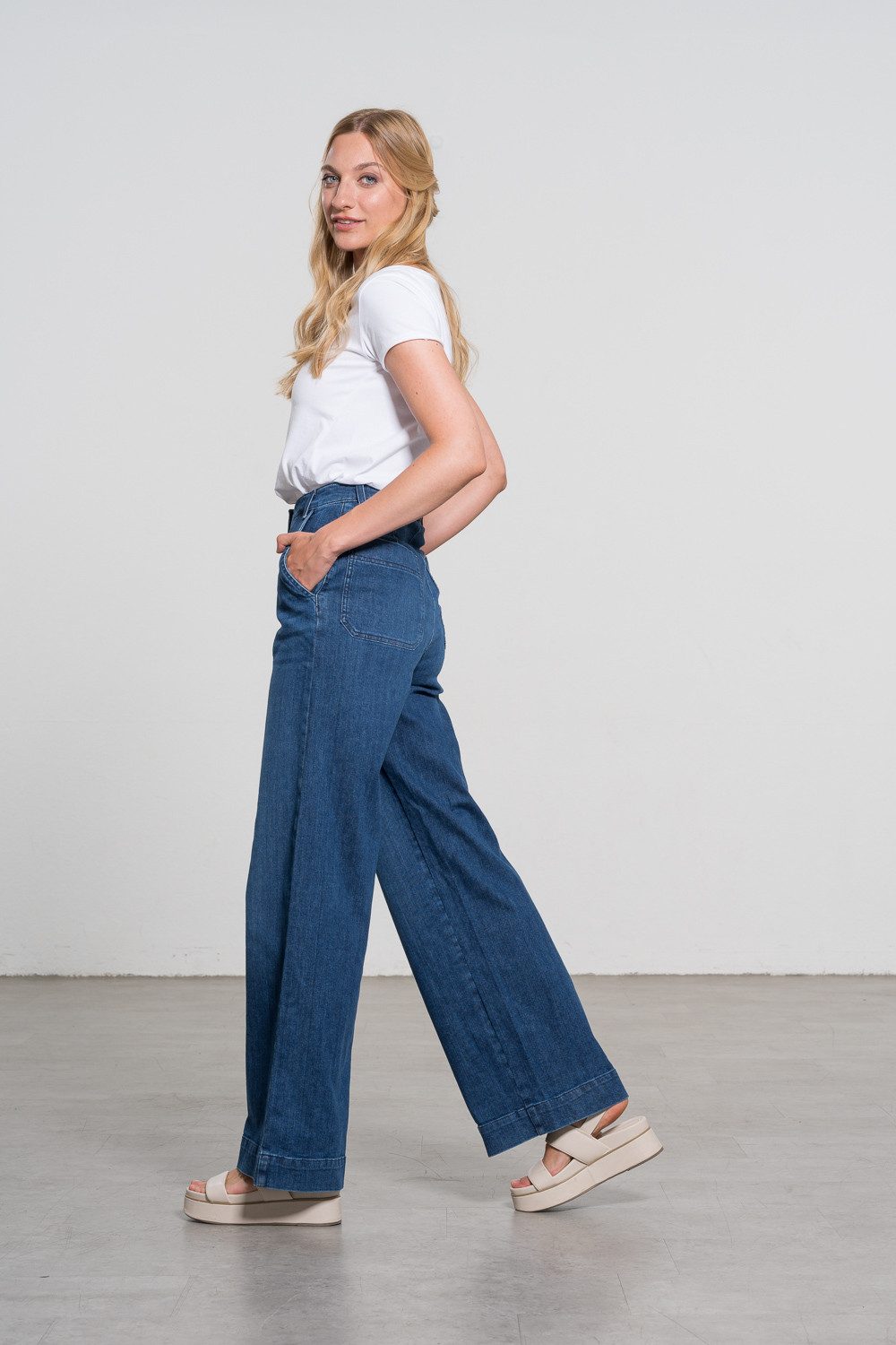 Feuervogl High-waist-Jeans fv-Fr:051, Weites Bein, Hohe Taille, Hyperflex 5-Pocket-Style