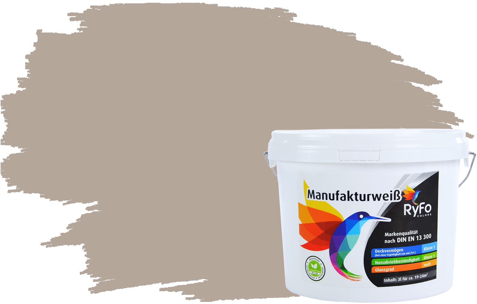 RyFo Colors Wand- und Deckenfarbe Manufakturweiß Fango Light, 1 L reicht für ca. 8 m², Deckkraft-/Nassabriebklasse 1, matt, atmungsaktiv, für Innenräume