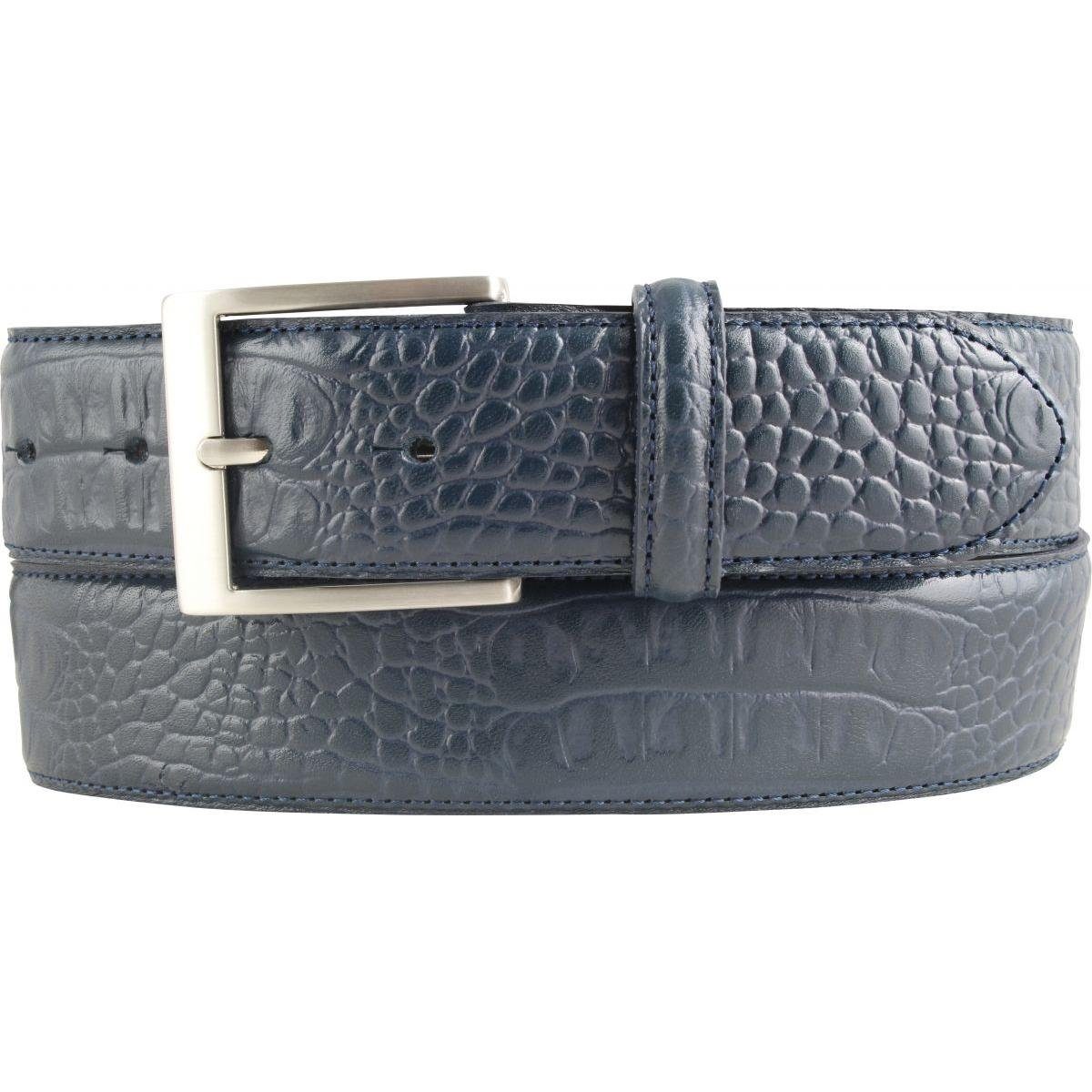 BELTINGER Ledergürtel Gürtel mit Krokoprägung 4 cm - Leder-Gürtel für Herren 40mm Kroko-Opti Marine, Silber