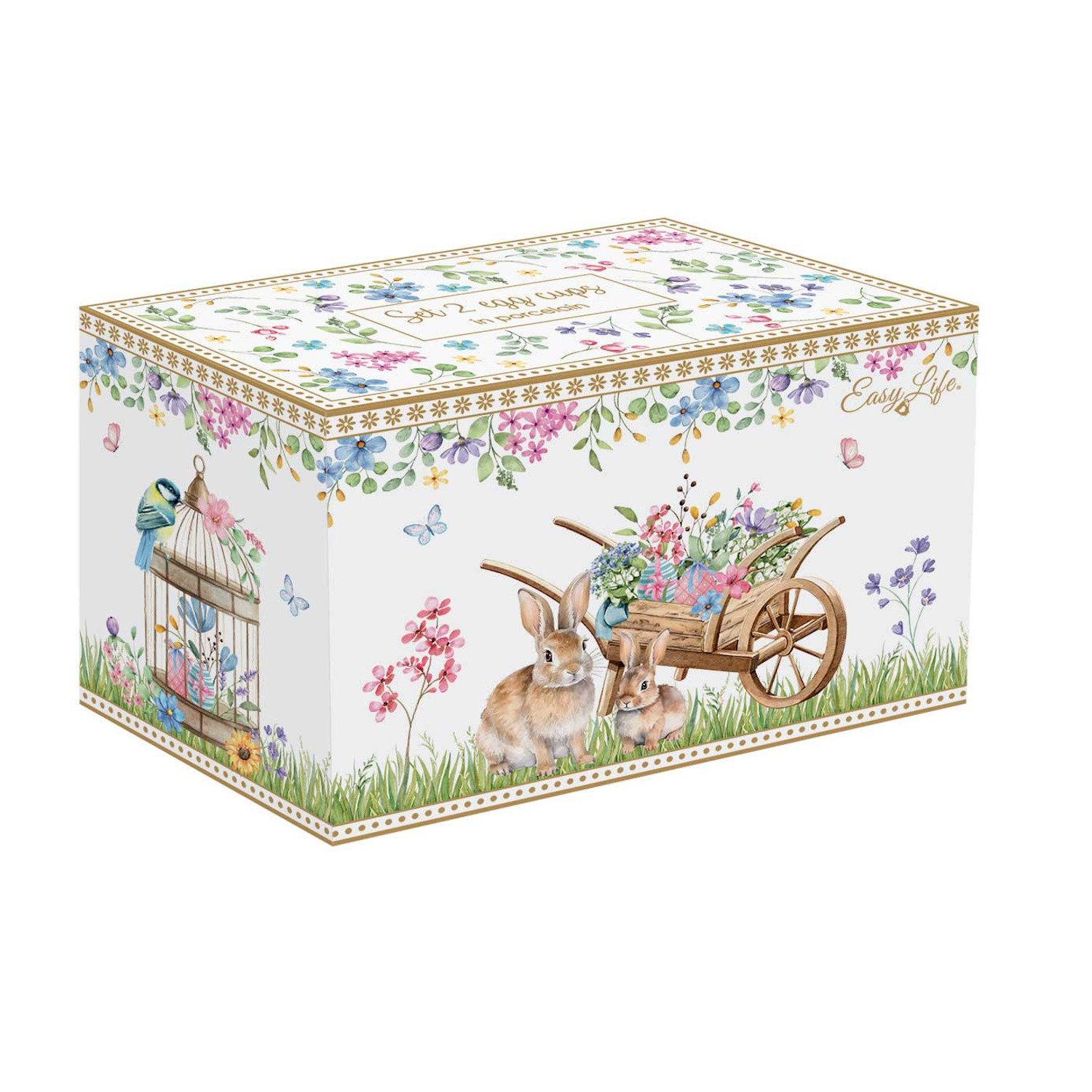 EasyLife Tasse Spring Bloom, Porzellan, Spülmaschinengeeignet, Mehrfarbig, Hasen & Blumenkörbe, H: 6.5cm