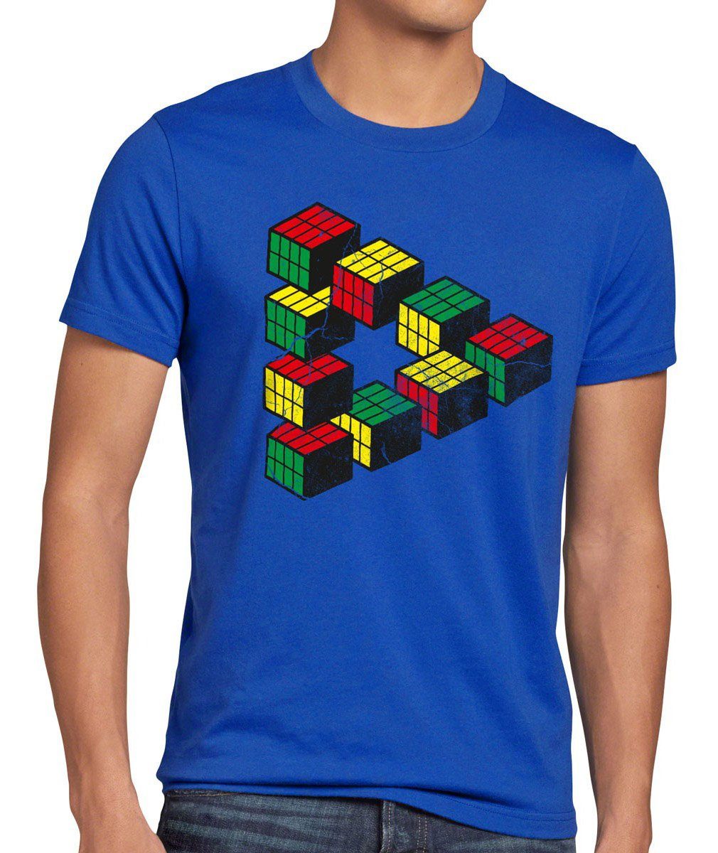 style3 Print-Shirt Herren T-Shirt Cube Big Bang Sheldon Escher Cooper Penrose Dreieck Würfel Theory blau