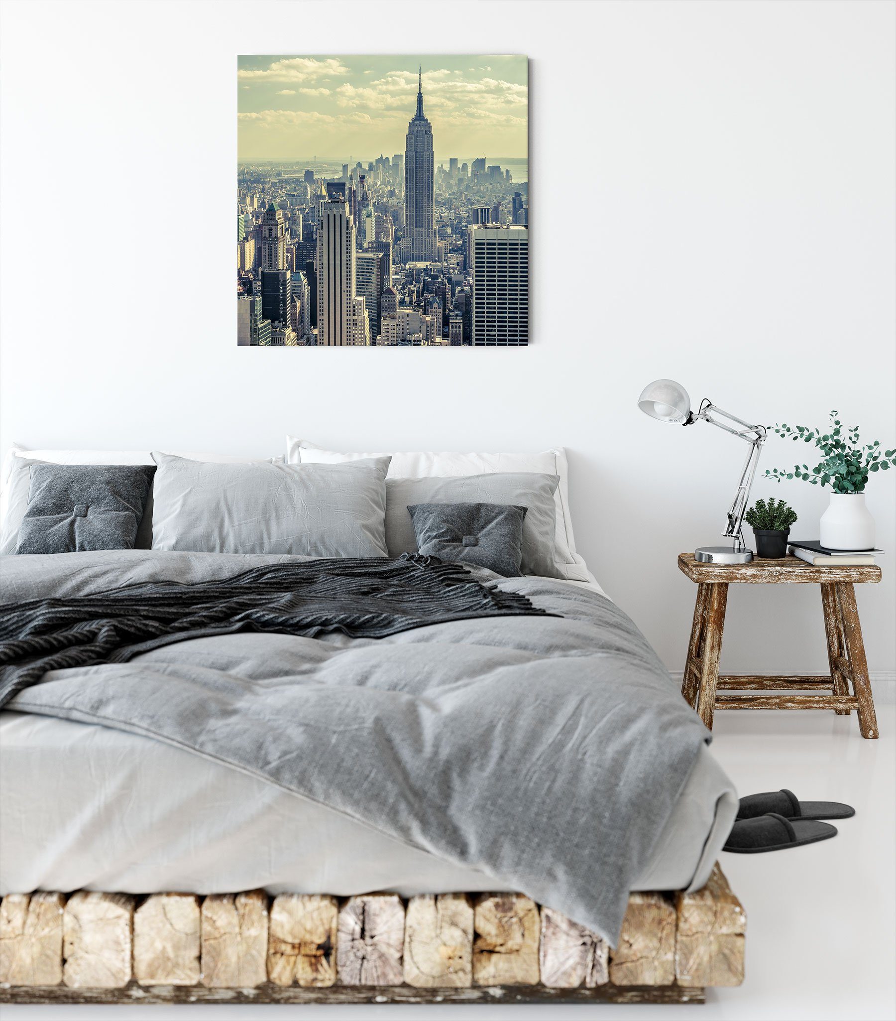 Zackenaufhänger bespannt, Leinwandbild St), fertig Manhattan, Manhattan inkl. Leinwandbild New Pixxprint (1 New York York